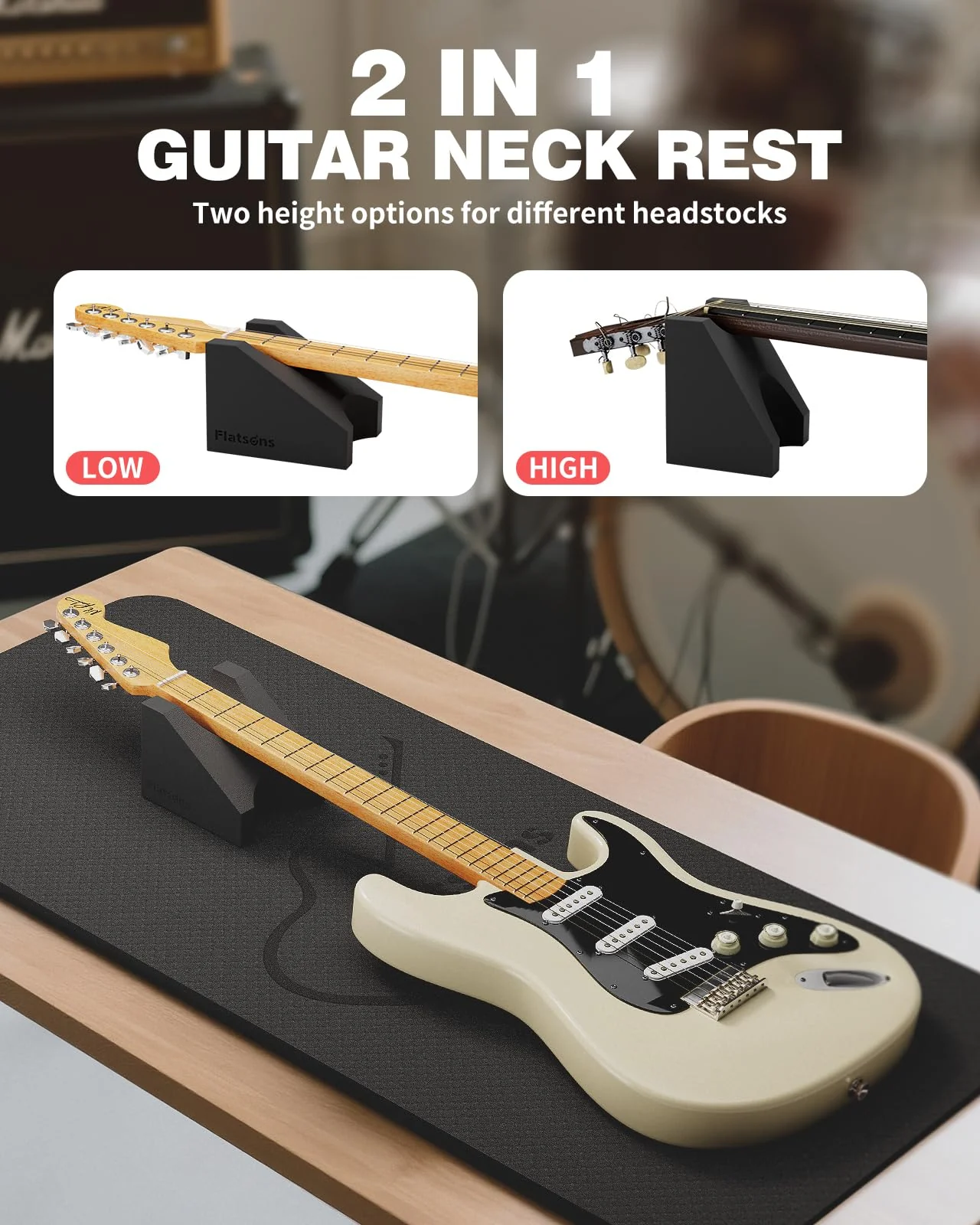 FA-16 Guitar Neck Rest and Guitar Mat, Guitar Cleaning Kit Tool with Dual Heights Support, TPE Material Workbench Mat, Repair and Maintenance Work Mat for Guitar Bass Banjo Mandolin Ukulele - Image 3