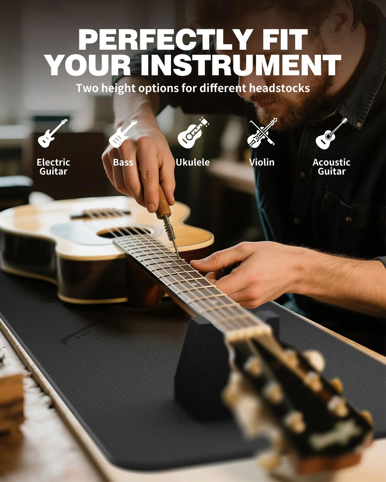 FA-16 Guitar Neck Rest and Guitar Mat, Guitar Cleaning Kit Tool with Dual Heights Support, TPE Material Workbench Mat, Repair and Maintenance Work Mat for Guitar Bass Banjo Mandolin Ukulele - Image 4