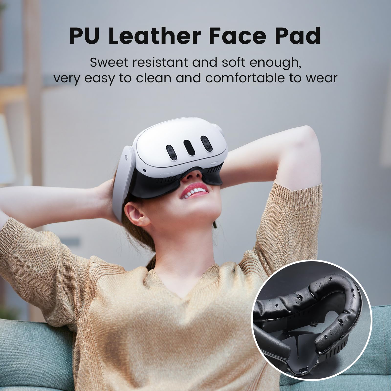 Face Cover Pad for Oculus Quest 3, 2 Replacement Face Cushion Pad(1 Cooling Gel, 1 PU Leather) with Facial Interface Frame, VR Accessories Set for Meta Quest 3 Including Anti-Leakage Nose Pad - Image 3