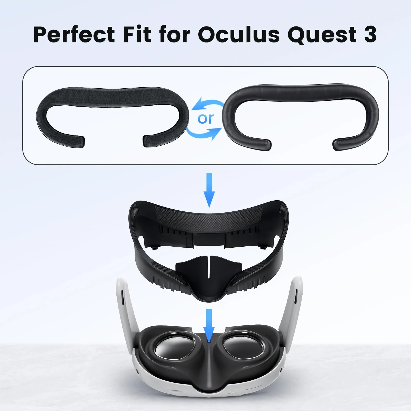 Face Cover Pad for Oculus Quest 3, 2 Replacement Face Cushion Pad(1 Cooling Gel, 1 PU Leather) with Facial Interface Frame, VR Accessories Set for Meta Quest 3 Including Anti-Leakage Nose Pad - Image 6