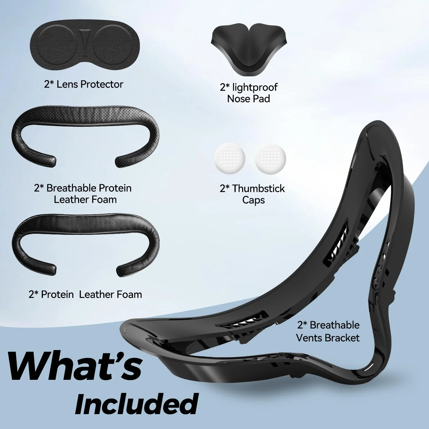 Face Pad for Oculus Quest 2, 2 Set VR Accessories for Meta Quest 2, Face Cover Replacement Set with Comfortable Leather Foam Face Cushion, Lens Cover, Nose Pad and Thumb Stick Caps - Image 6