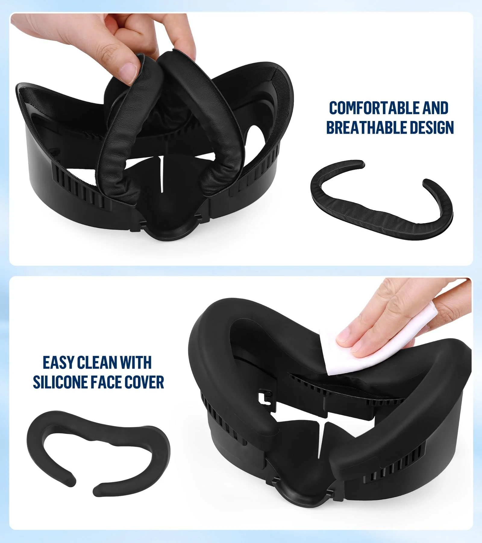 Facial Interface & Face Cover Pad Compatible with Meta Oculus Quest 3 Accessories, Sweat-Proof PU Foam Cushion, Fitness Foam Replacement, Air-Circulation Design for VR Quest 3 VR Accessorie - Image 3