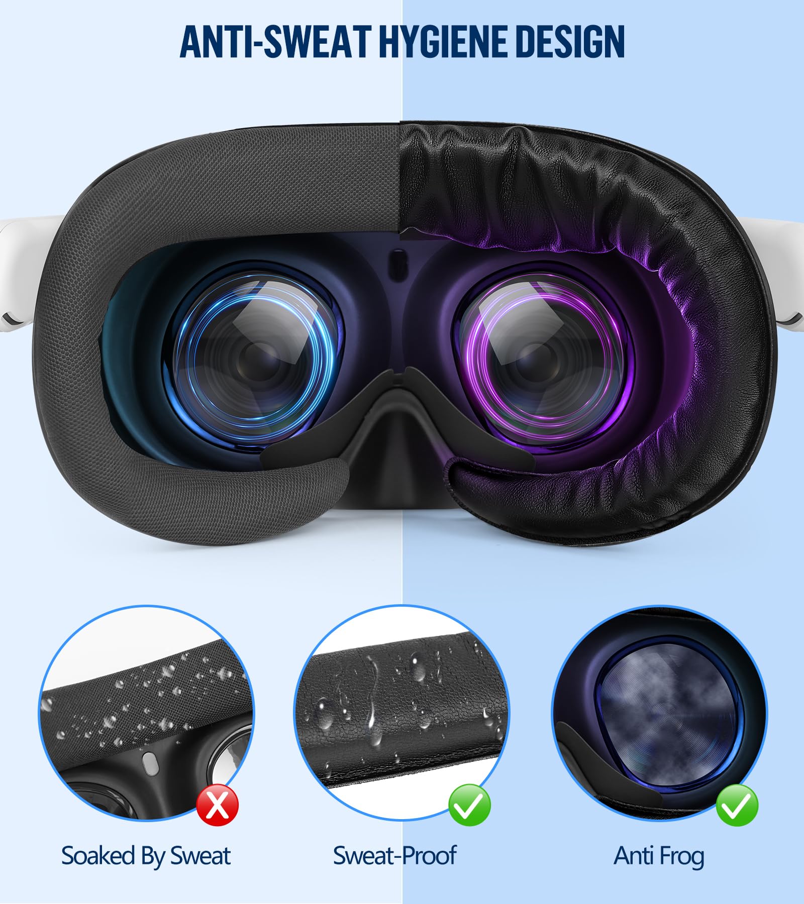 Facial Interface & Face Cover Pad Compatible with Meta Oculus Quest 3 Accessories, Sweat-Proof PU Foam Cushion, Fitness Foam Replacement, Air-Circulation Design for VR Quest 3 VR Accessorie - Image 6