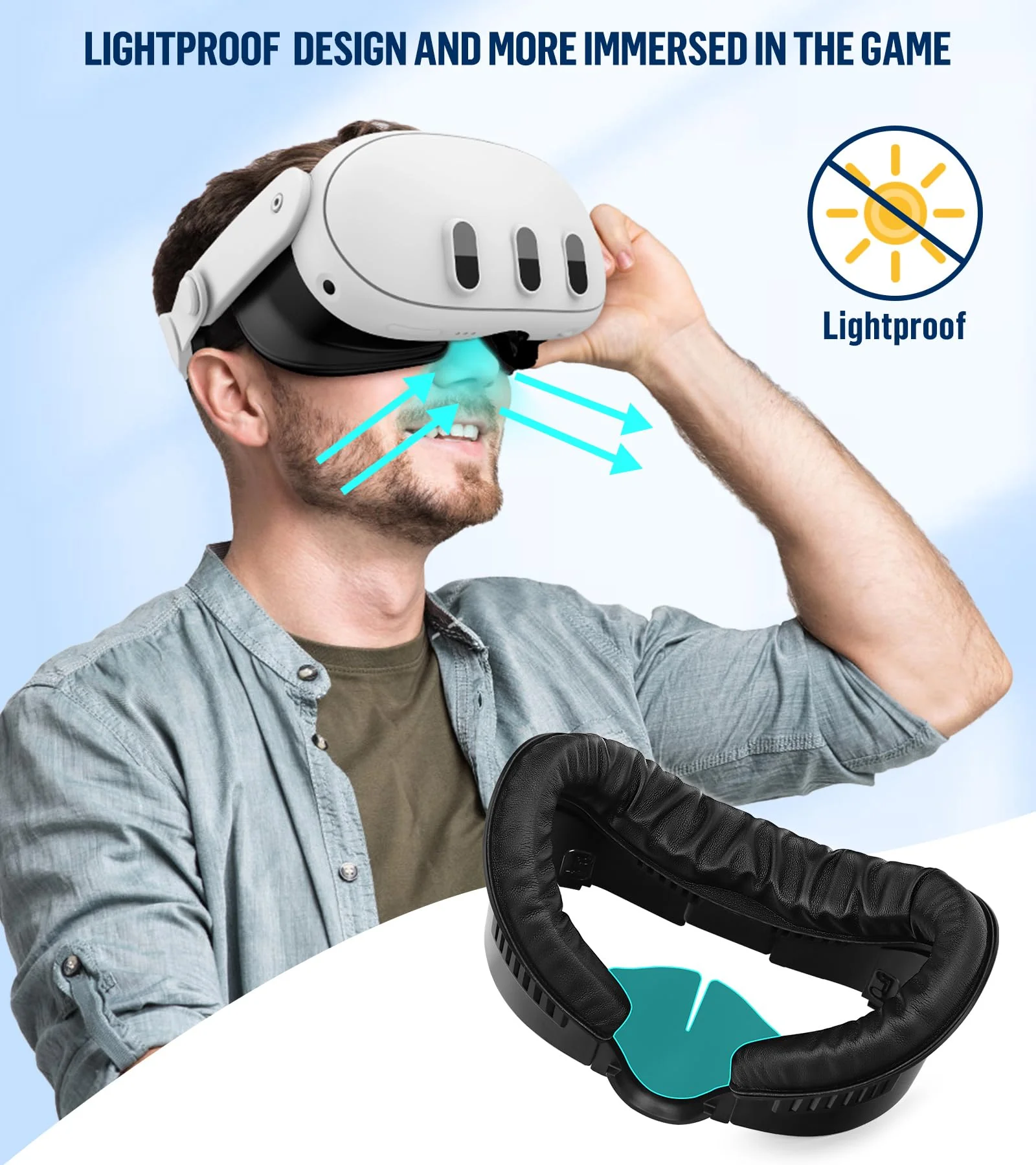 Facial Interface & Face Cover Pad Compatible with Meta Oculus Quest 3 Accessories, Sweat-Proof PU Foam Cushion, Fitness Foam Replacement, Air-Circulation Design for VR Quest 3 VR Accessorie - Image 7