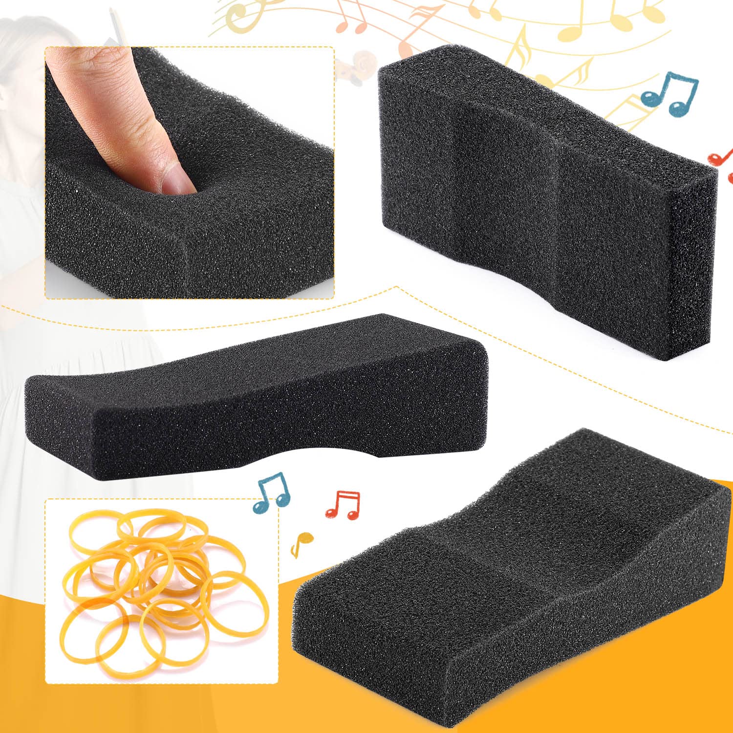 Facmogu 10PCS Foam Violin Shoulder Pad, Economy Sponge Violin Shoulder Pads for 3/4-1/2 Violin, Soft Violin Sponge Rest with Rubber Bands for Concerts & Party - Black - Image 3