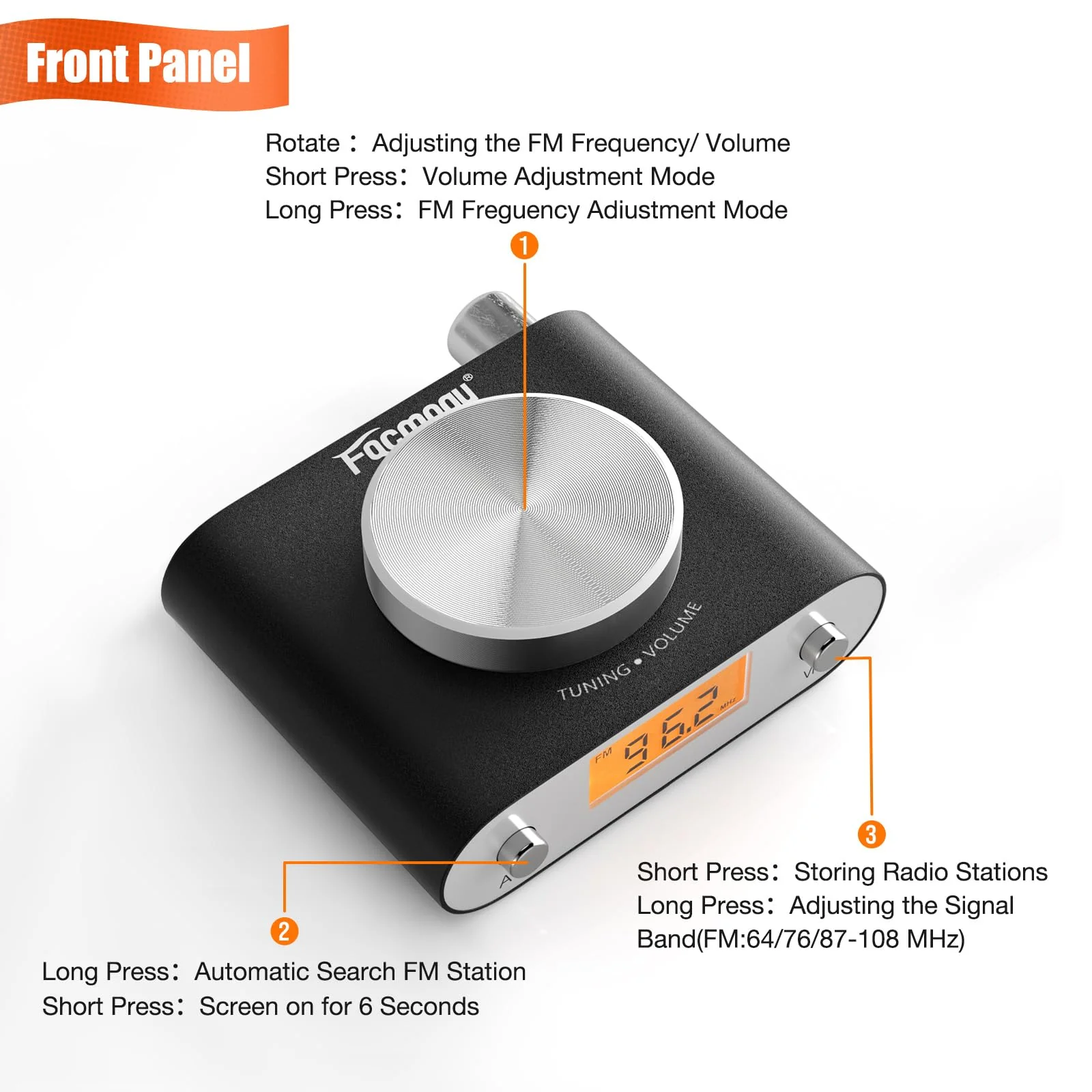 Facmogu FM Radio Receiver, Professional Si4730 Radio Receiver with 33ft Long Cables Antenna, Mini FM Global Frequency Radio Receiver, HiFi Radio Receiver Support Type -C Interface & 3.5mm Audio Output - Image 3