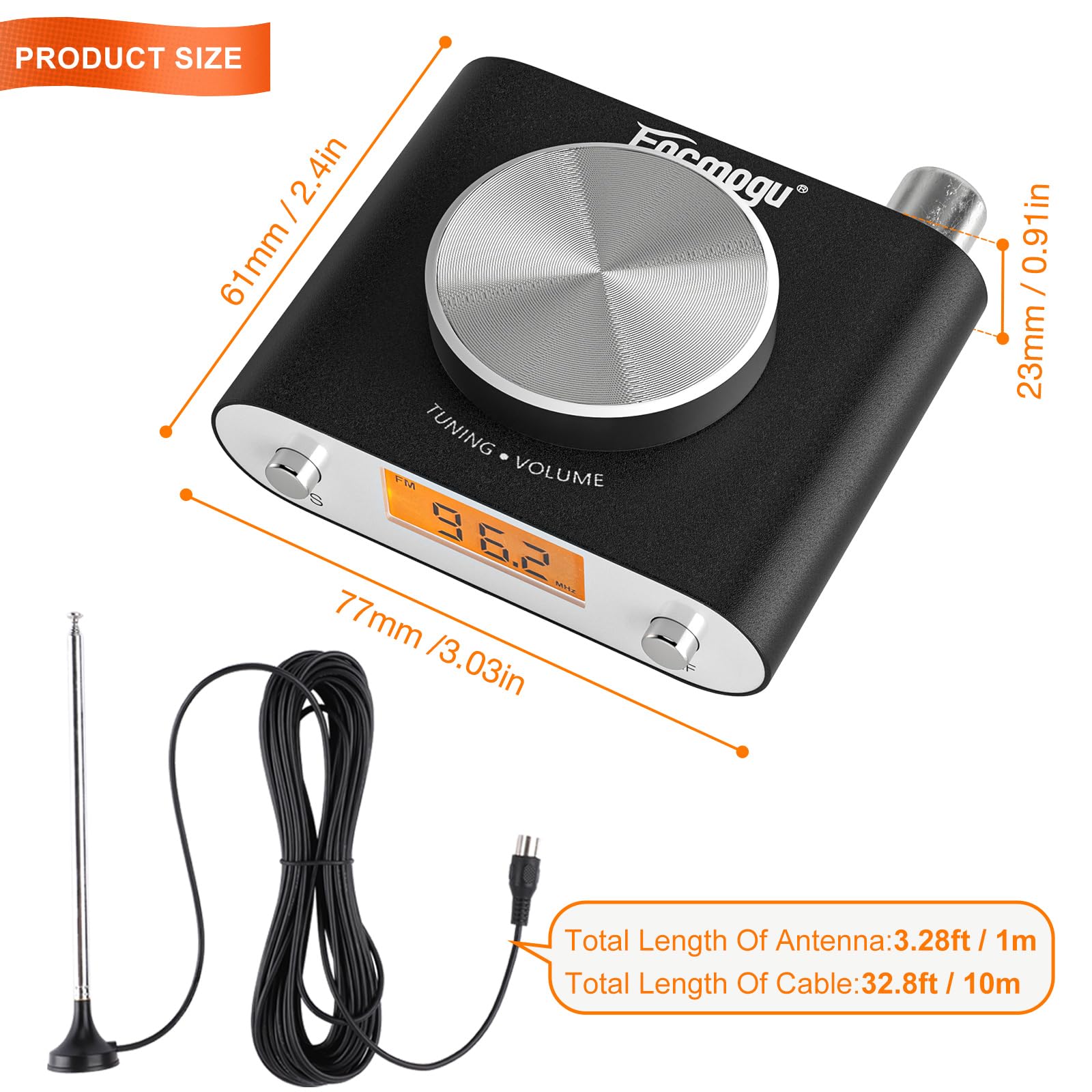 Facmogu FM Radio Receiver, Professional Si4730 Radio Receiver with 33ft Long Cables Antenna, Mini FM Global Frequency Radio Receiver, HiFi Radio Receiver Support Type -C Interface & 3.5mm Audio Output - Image 6
