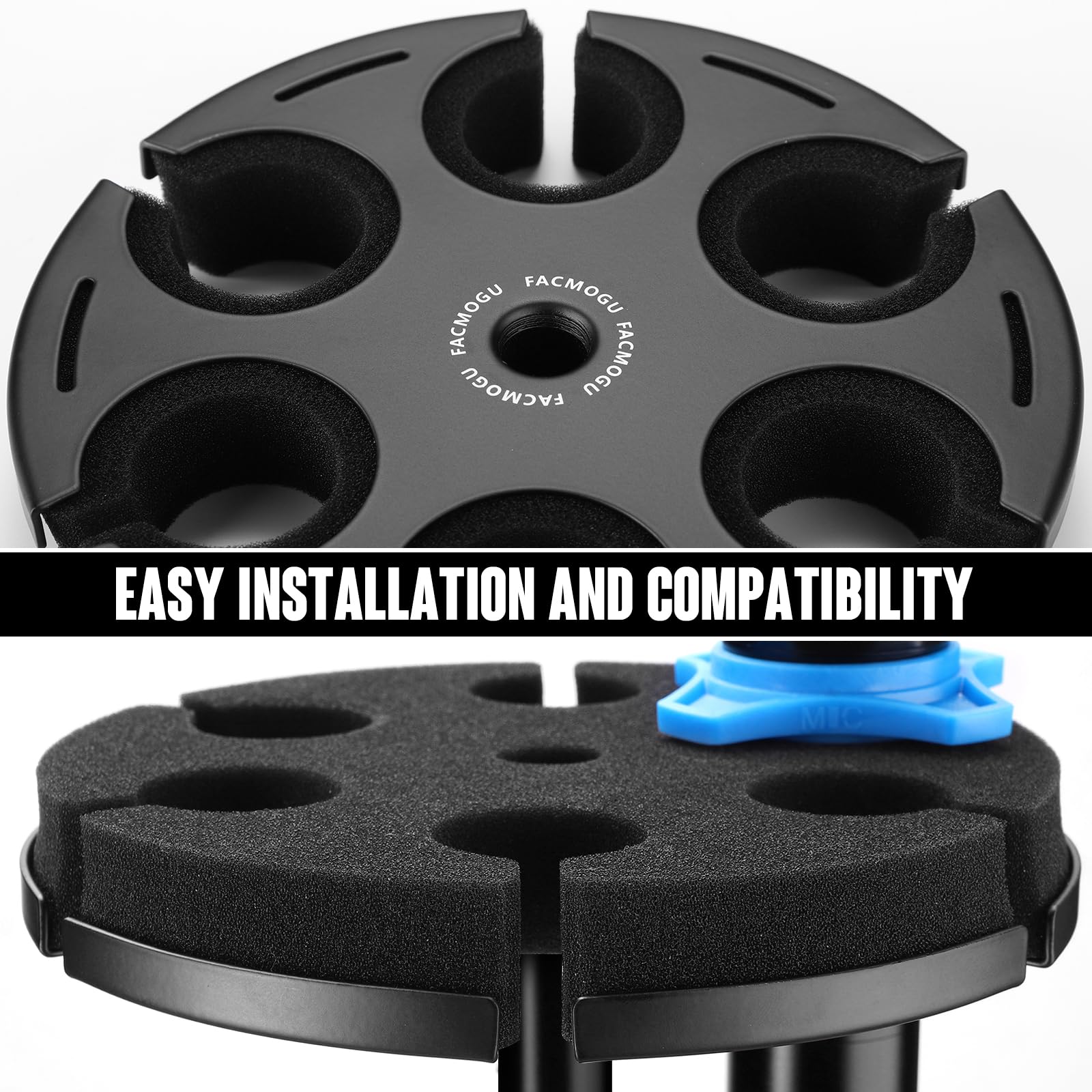 Facmogu Multi Microphone Holder, Aluminum Multi Mic Holder Holds Up to 6 Mics for Organizer & Display, Wired and Wireless Mic Holder w/ 3/8"-16 Threaded Adapter for Stand (Holder Only) - Image 4