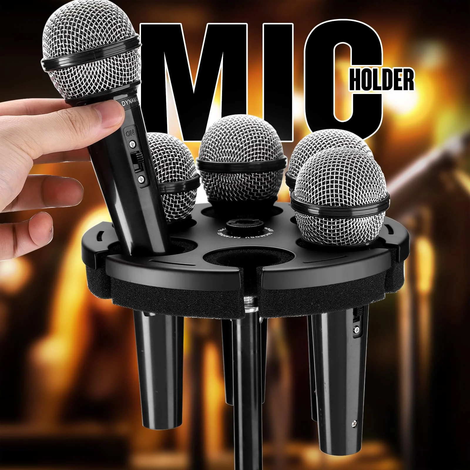 Facmogu Multi Microphone Holder, Aluminum Multi Mic Holder Holds Up to 6 Mics for Organizer & Display, Wired and Wireless Mic Holder w/ 3/8"-16 Threaded Adapter for Stand (Holder Only) - Image 6