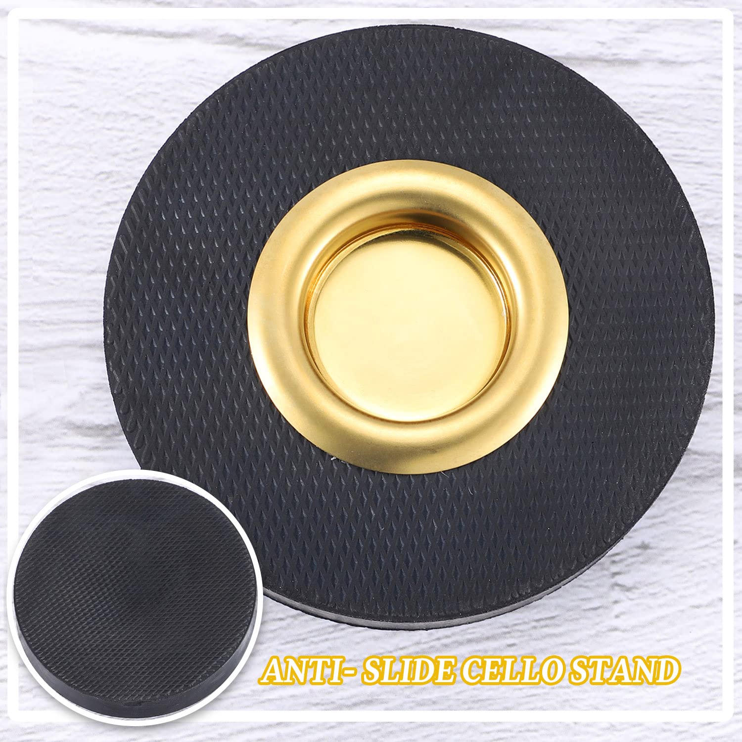 Facmogu Rock Stop for Cello, Cello Endpin Rest for Floor Protector String Instrument Accessory, Rock Stop Endpin Stand Holder with Reinforced Brass Cup & Hard Rubber Mat Anti-Slip Base - Image 2