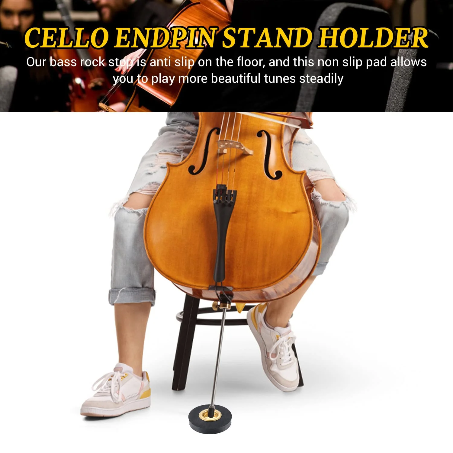 Facmogu Rock Stop for Cello, Cello Endpin Rest for Floor Protector String Instrument Accessory, Rock Stop Endpin Stand Holder with Reinforced Brass Cup & Hard Rubber Mat Anti-Slip Base - Image 4