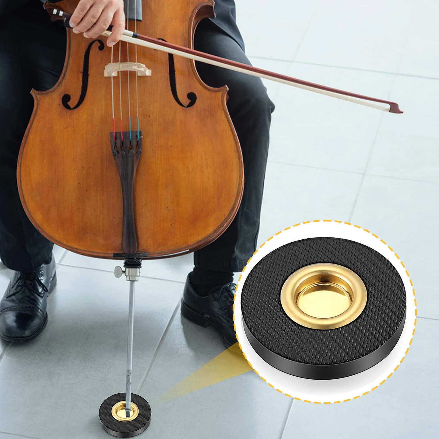 Facmogu Rock Stop for Cello, Cello Endpin Rest for Floor Protector String Instrument Accessory, Rock Stop Endpin Stand Holder with Reinforced Brass Cup & Hard Rubber Mat Anti-Slip Base - Image 6