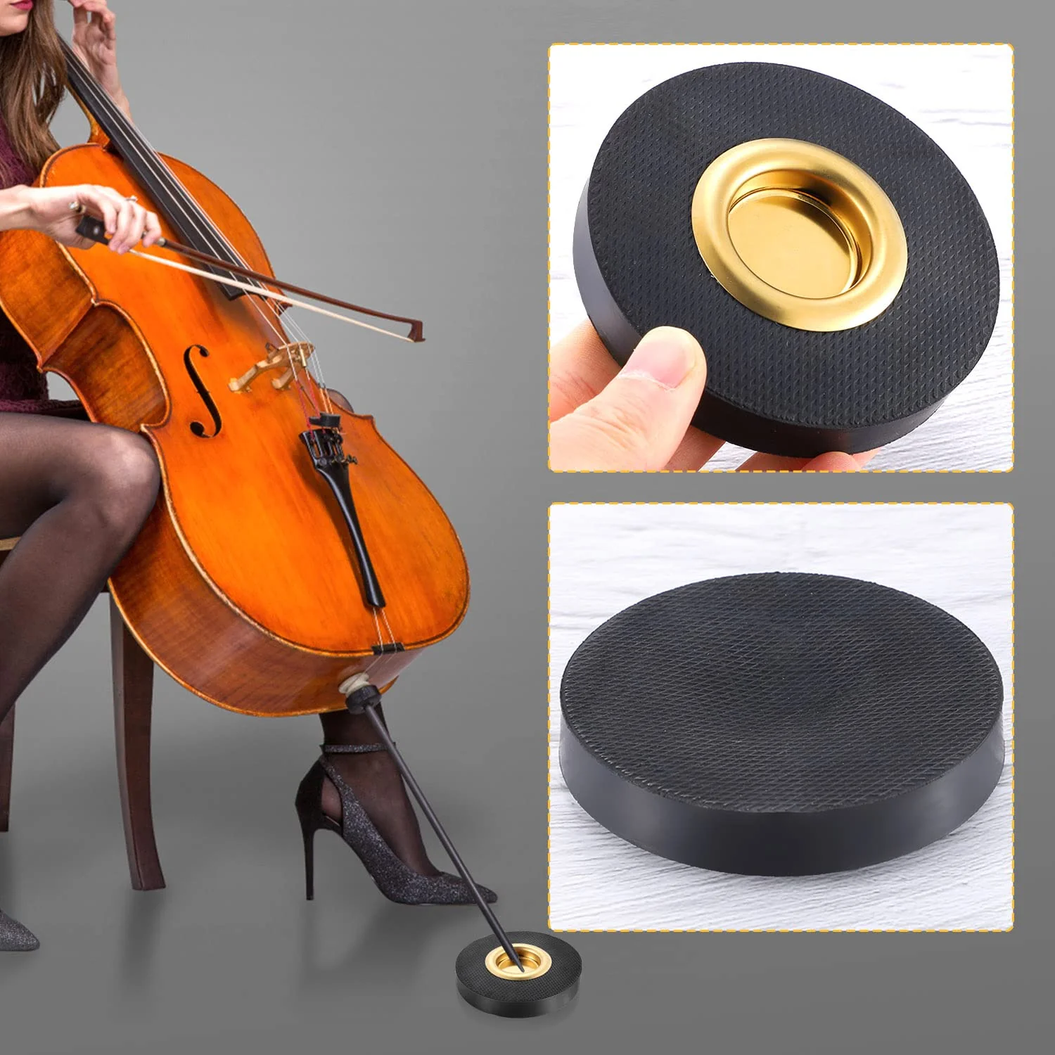 Facmogu Rock Stop for Cello, Cello Endpin Rest for Floor Protector String Instrument Accessory, Rock Stop Endpin Stand Holder with Reinforced Brass Cup & Hard Rubber Mat Anti-Slip Base - Image 7