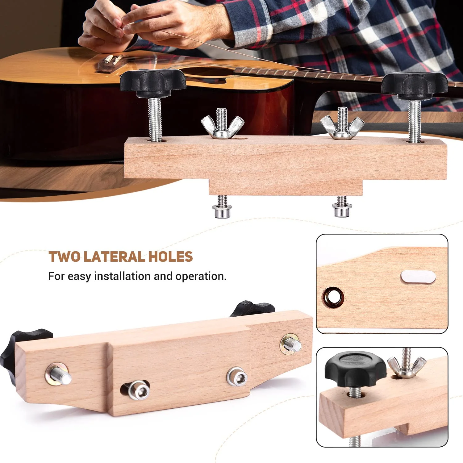 Facmogu Solid Maple Guitar Bridge Clamp, Entry Level Bridge Clamp Acoustic Luthier Tools with Cork Gasket & L-Wrench, Wooden Guitar Bridge Clamp for Classical/Acoustic Guitar Accessory Luthier Tools - Image 4