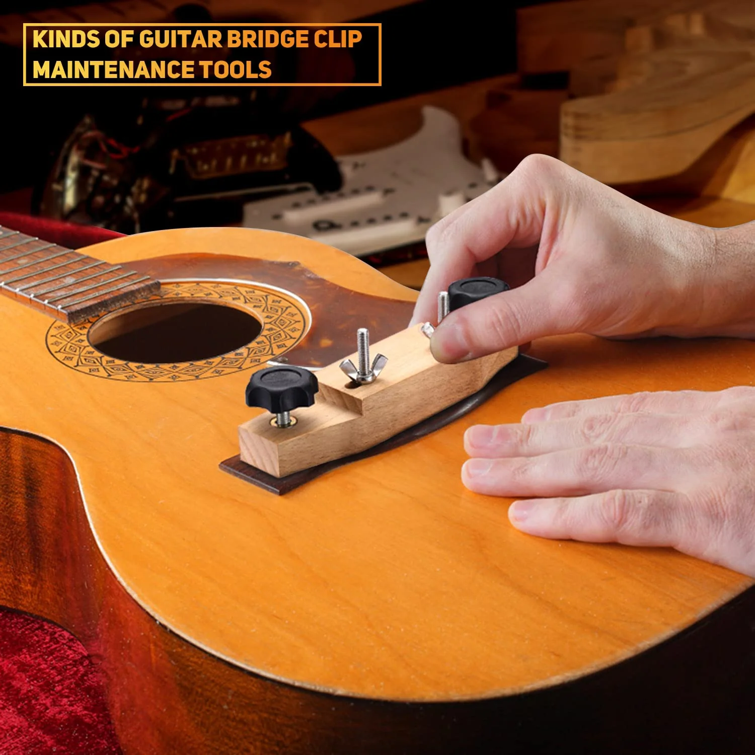 Facmogu Solid Maple Guitar Bridge Clamp, Entry Level Bridge Clamp Acoustic Luthier Tools with Cork Gasket & L-Wrench, Wooden Guitar Bridge Clamp for Classical/Acoustic Guitar Accessory Luthier Tools - Image 5