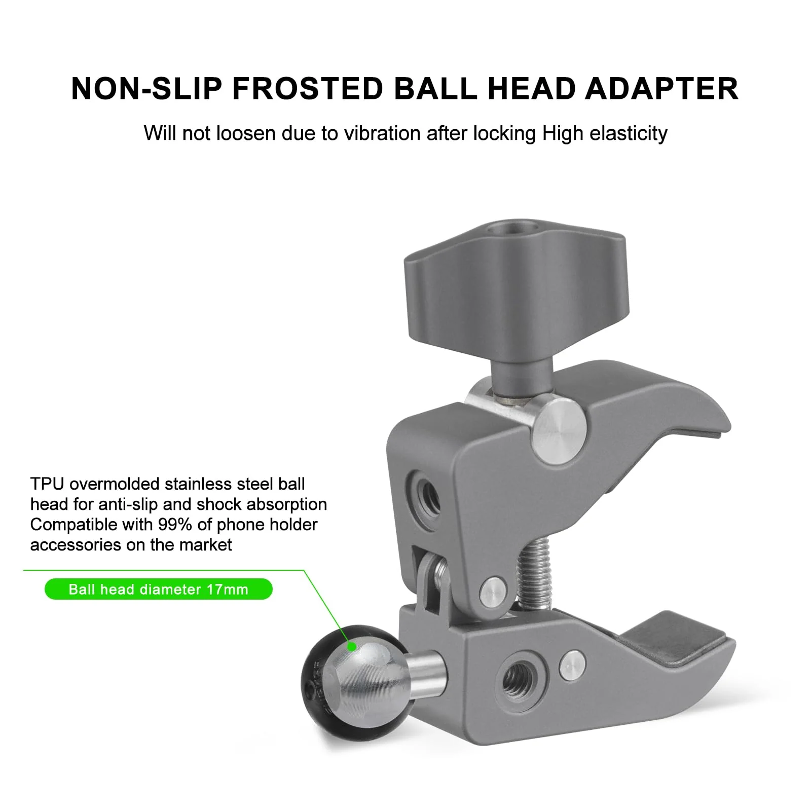 FANAUE Aluminum Handlebar Base Mount Strong Rod Clamp with 17mm Ball Head Adapter for Rails 0.5'' to 2'' Diameter Compatible with Garmin GPS Mounts & Bike Motorcycle Phone Holder with 17mm Ball Socket - Image 8