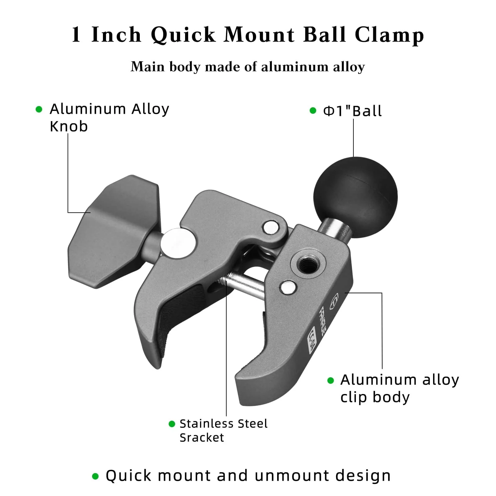 FANAUE Handlebar Base Mount Strong Rod Clamp with 1'' Ball for Rails 0.5" to 2.0" in Diameter, Compatible with RAM Mounts B Size Double Socket Arm & Bike Motorcycle Phone Mount Holder - Image 2