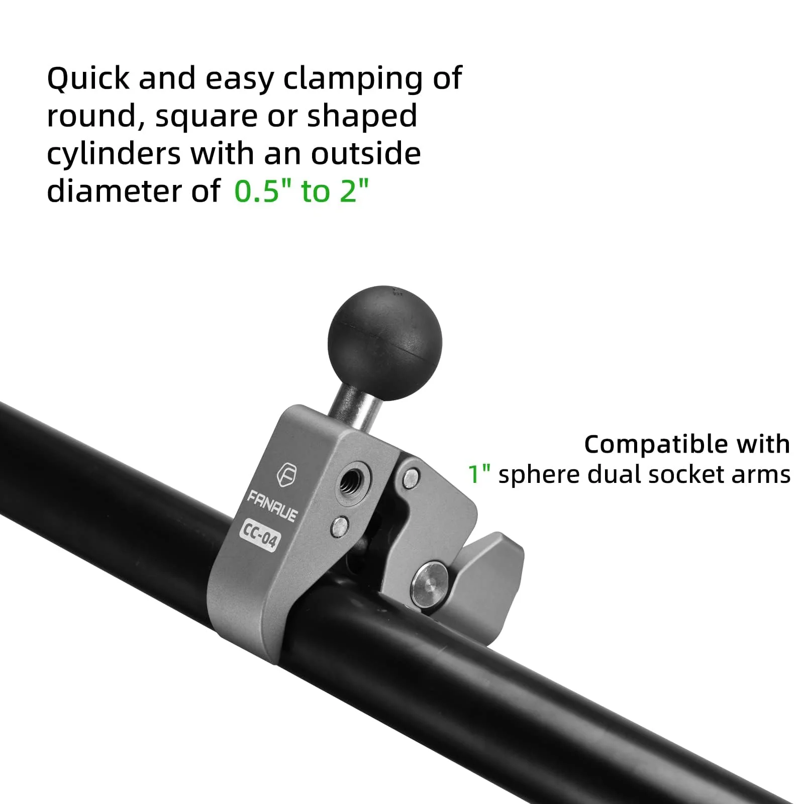 FANAUE Handlebar Base Mount Strong Rod Clamp with 1'' Ball for Rails 0.5" to 2.0" in Diameter, Compatible with RAM Mounts B Size Double Socket Arm & Bike Motorcycle Phone Mount Holder - Image 4