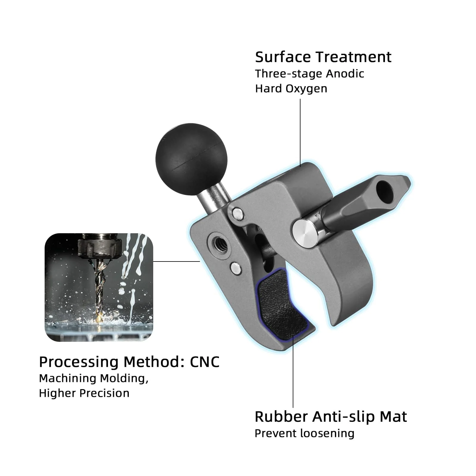 FANAUE Handlebar Base Mount Strong Rod Clamp with 1'' Ball for Rails 0.5" to 2.0" in Diameter, Compatible with RAM Mounts B Size Double Socket Arm & Bike Motorcycle Phone Mount Holder - Image 7