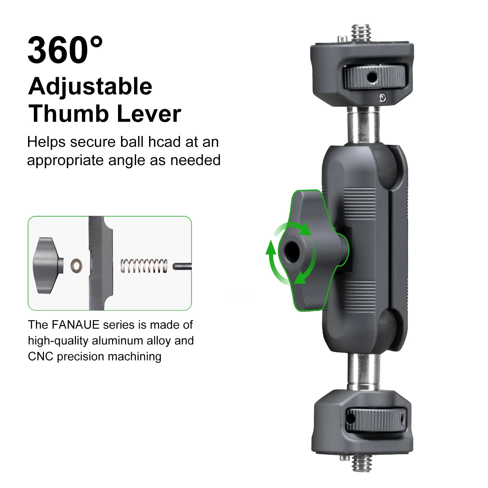 FANAUE Mini Articulating Arm Mount Camera Accessories Compatible with 1/4"-20 to 1/4"-20 Connectors (with Locating Pins) Aluminum-Built Arm Offers Flexibility Connectors - Image 2