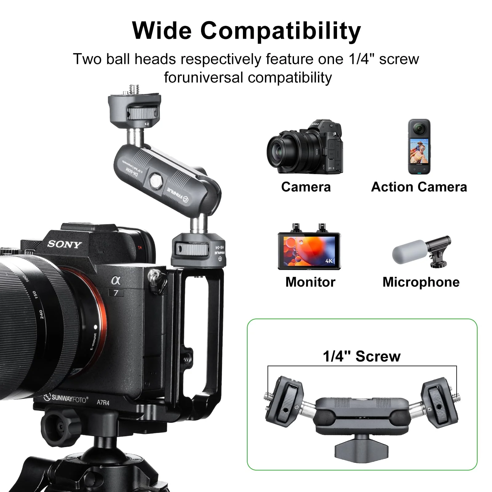 FANAUE Mini Articulating Arm Mount Camera Accessories Compatible with 1/4"-20 to 1/4"-20 Connectors (with Locating Pins) Aluminum-Built Arm Offers Flexibility Connectors - Image 3