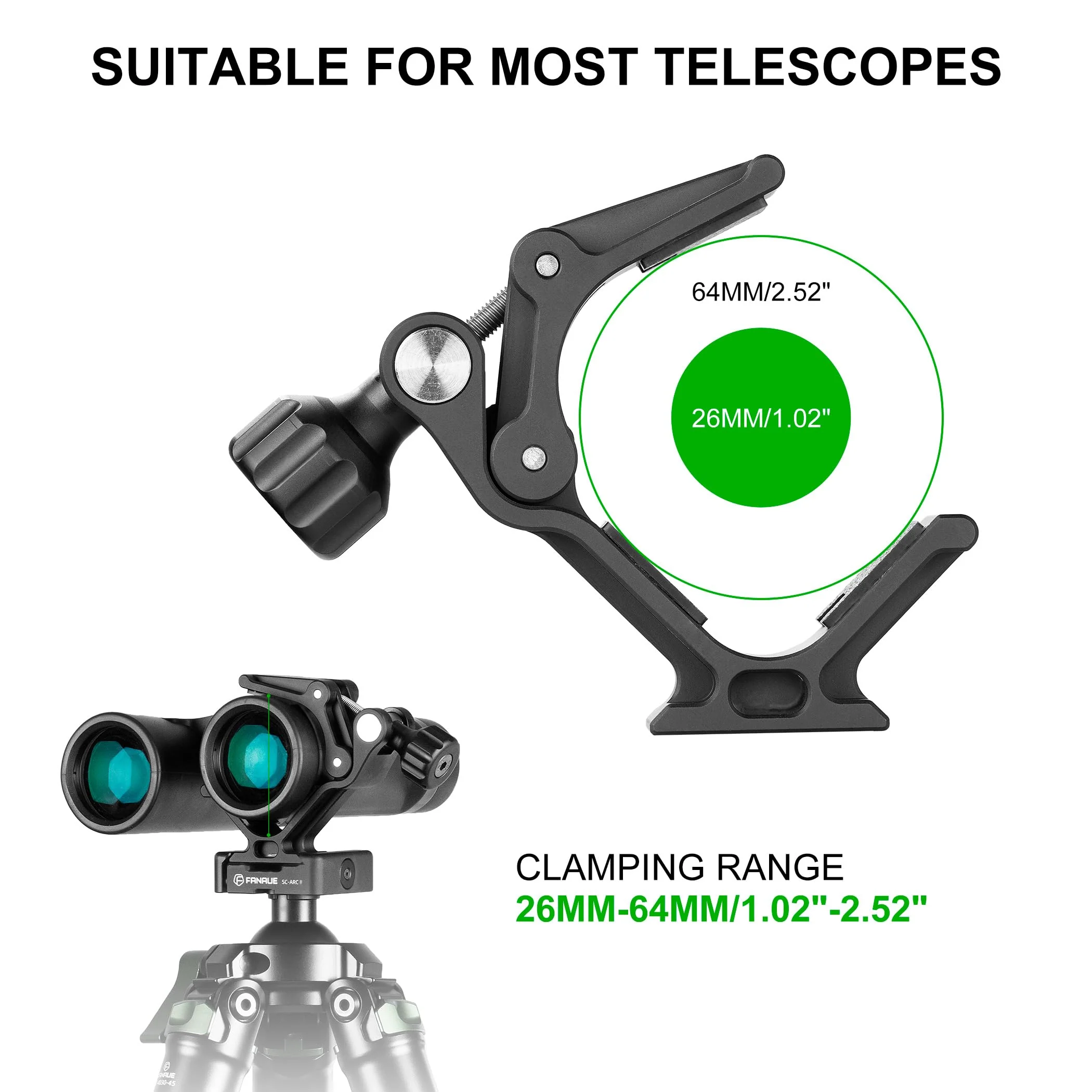 FANAUE S3 Binocular Tripod Mount Adapter with 1/4" & 3/8" Screw and ARCA Quick Release Binocular Tripod Mount, Compatible with Vortex Zeiss Nikon Swarovski Leica Leupold Bushnell Binoculars. - Image 3