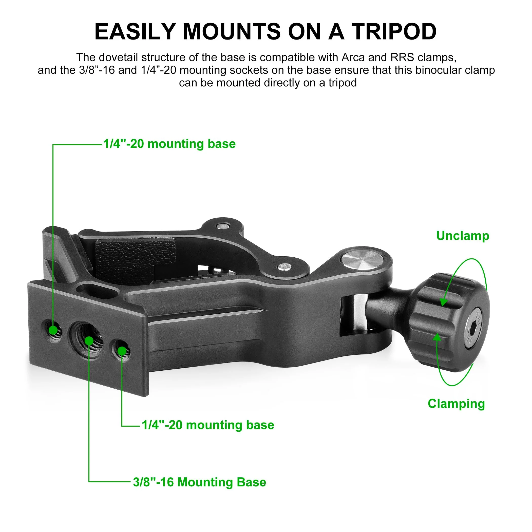FANAUE S3 Binocular Tripod Mount Adapter with 1/4" & 3/8" Screw and ARCA Quick Release Binocular Tripod Mount, Compatible with Vortex Zeiss Nikon Swarovski Leica Leupold Bushnell Binoculars. - Image 5