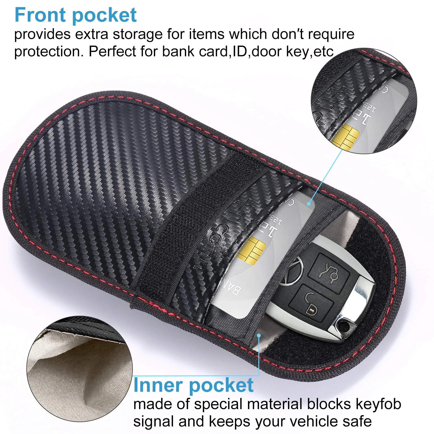 Faraday Bag for Key Fob (2 Pack), TICONN Faraday Cage Protector - Car RFID Signal Blocking, Anti-Theft Pouch, Anti-Hacking Case Blocker (Carbon Fiber Texture) Carbon Fiber Texture - Image 3