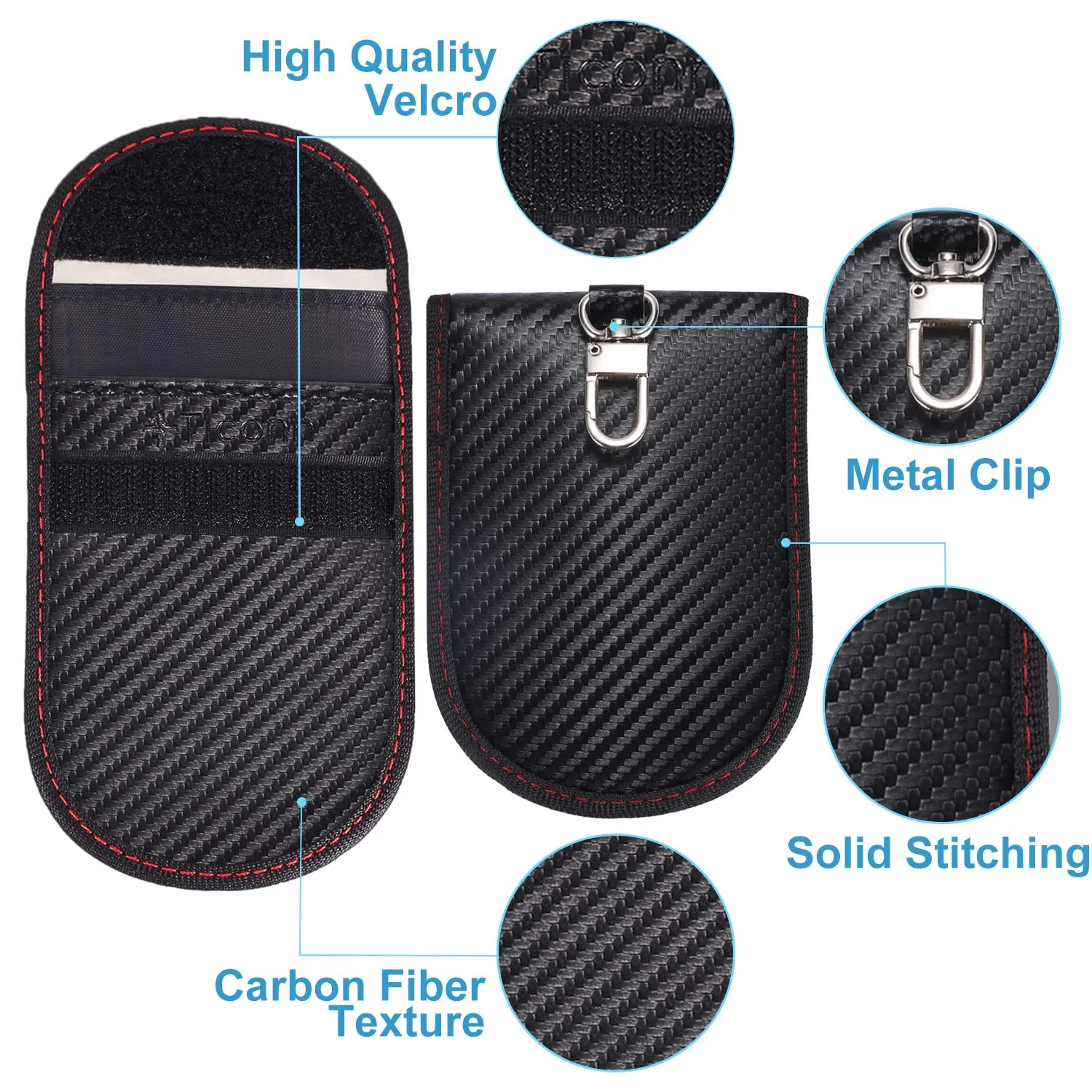 Faraday Bag for Key Fob (2 Pack), TICONN Faraday Cage Protector - Car RFID Signal Blocking, Anti-Theft Pouch, Anti-Hacking Case Blocker (Carbon Fiber Texture) Carbon Fiber Texture - Image 5