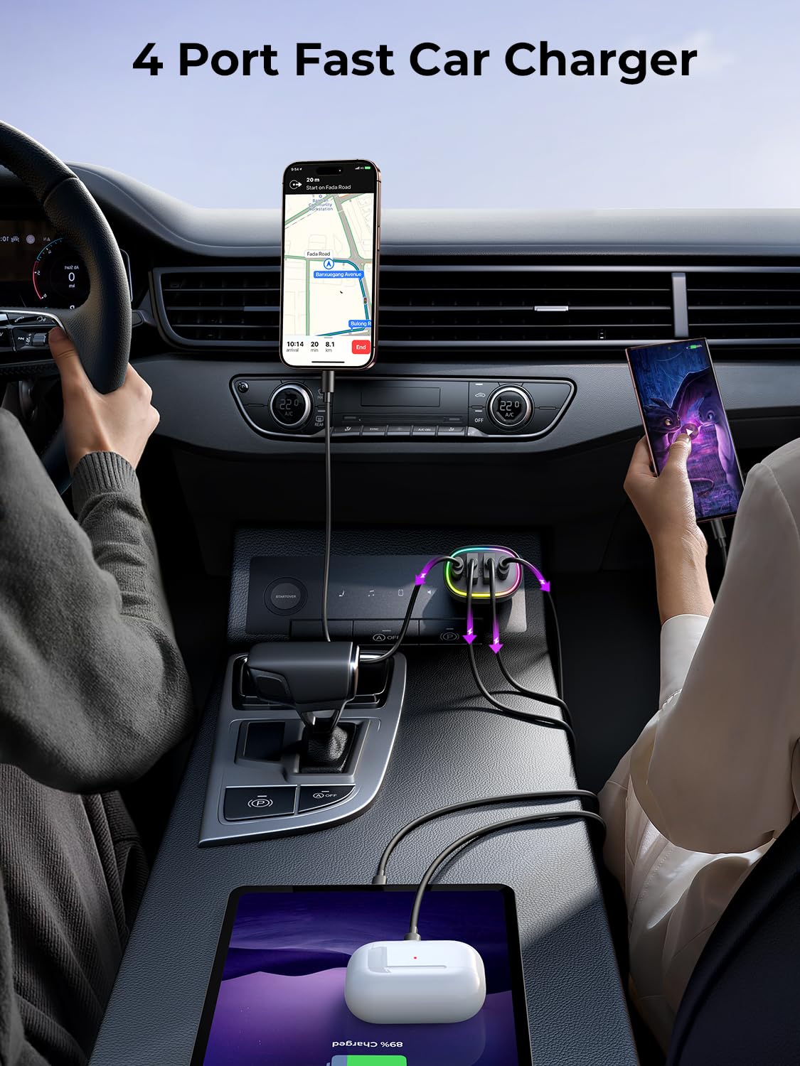Fast Car Charger FLYLEAD 70W 4 Ports Car Charger【A Must for Family Travel】 Super Fast USB C Car Charger Adapter for iPhone 16/15 Pro Max Plus Samsung Galaxy S24 Black - Image 5