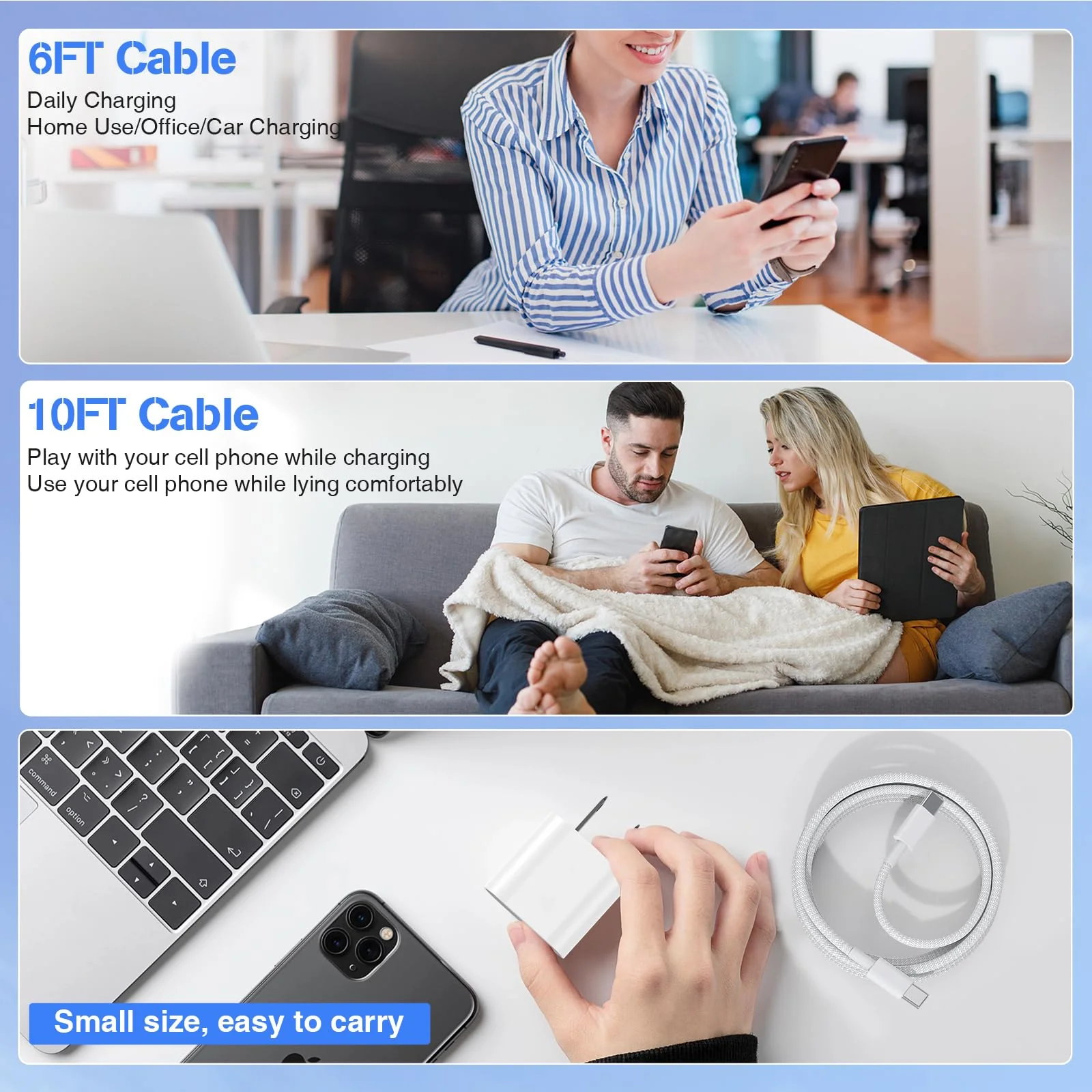 Fast Charging for i Phone 15 Pro Max Charger 2Pack, 20W Type C Fast Charger Block with 6FT Long USB C to USB-C Cable Compatible with iPhone 15/15 Pro/15 Plus/for iPad Pro 13/12.9/11/Pad10th/Mini 6FT+6FT Pink - Image 5