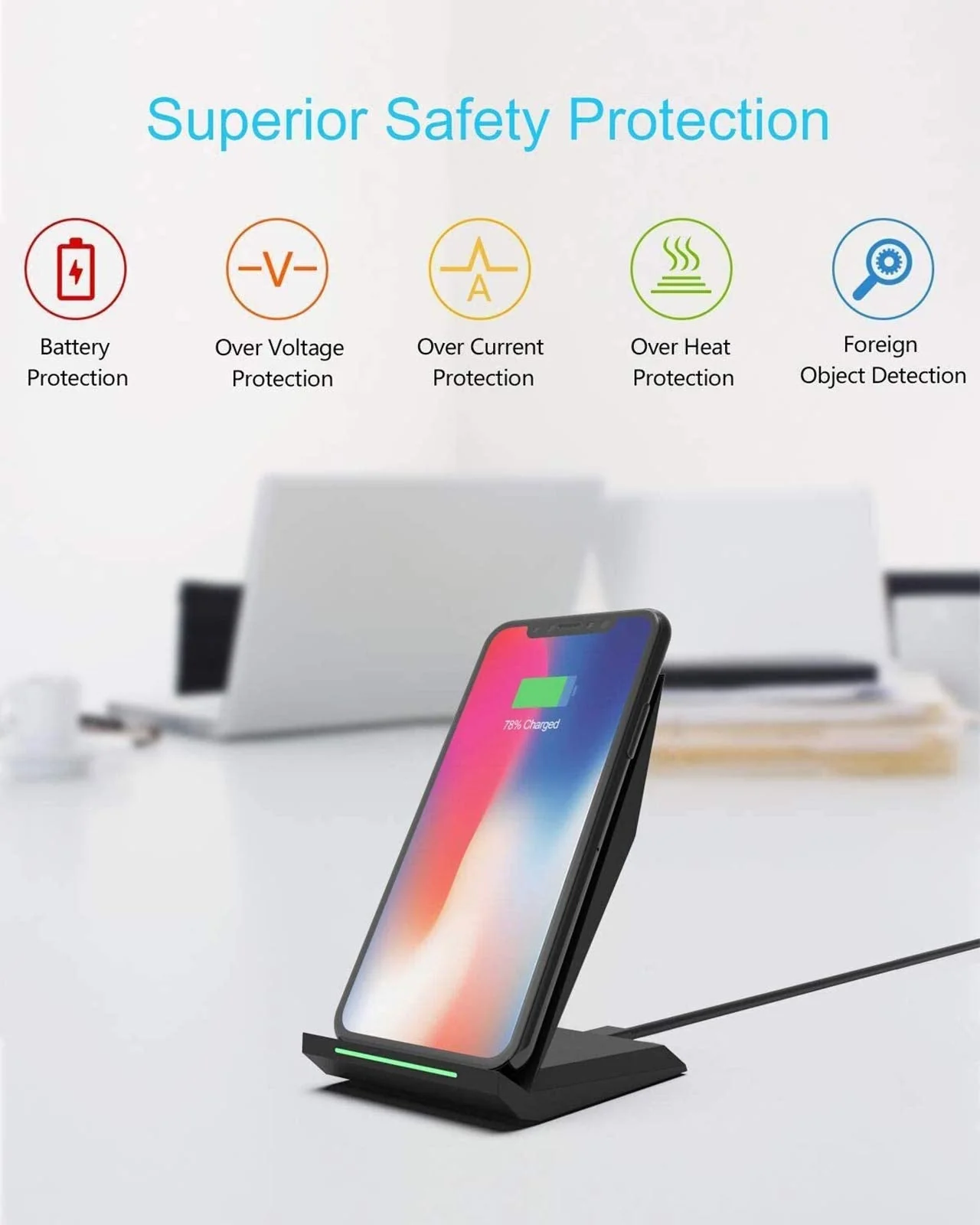 Fast Wireless Charger, [2 Pack] NANAMI Qi Certified Wireless Charging Stand Compatible iPhone 13/12/SE 2020/11 Pro/XS Max/XR/X/8, Samsung Galaxy S21/S20/S10/S9/S7/Note 20/10/9/8 and Qi-Enabled Phone Black/Black - Image 3