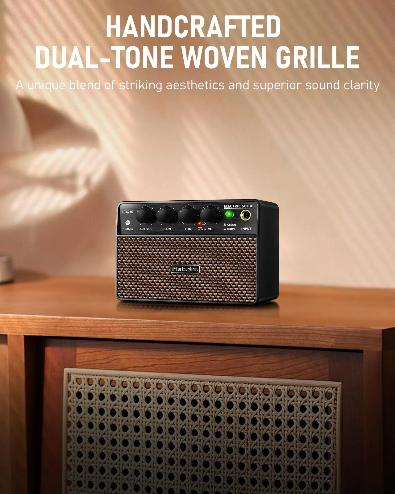 FBA-10 Guitar Amp, 10W Mini Electric Guitar Amplifier with Clean/Drive Channel, 6H Working, USB-C Rechargeable, 3.5mm Headphone/AUX Jack, Wireless Portable Amp for Indoor Practice, Traveling Black - Image 7