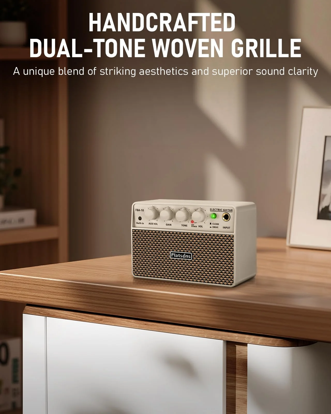 FBA-10 Guitar Amp, 10W Mini Electric Guitar Amplifier with Clean/Drive Channel, 6H Working, USB-C Rechargeable, 3.5mm Headphone/AUX Jack, Wireless Portable Amp for Indoor Practice (White) White - Image 8