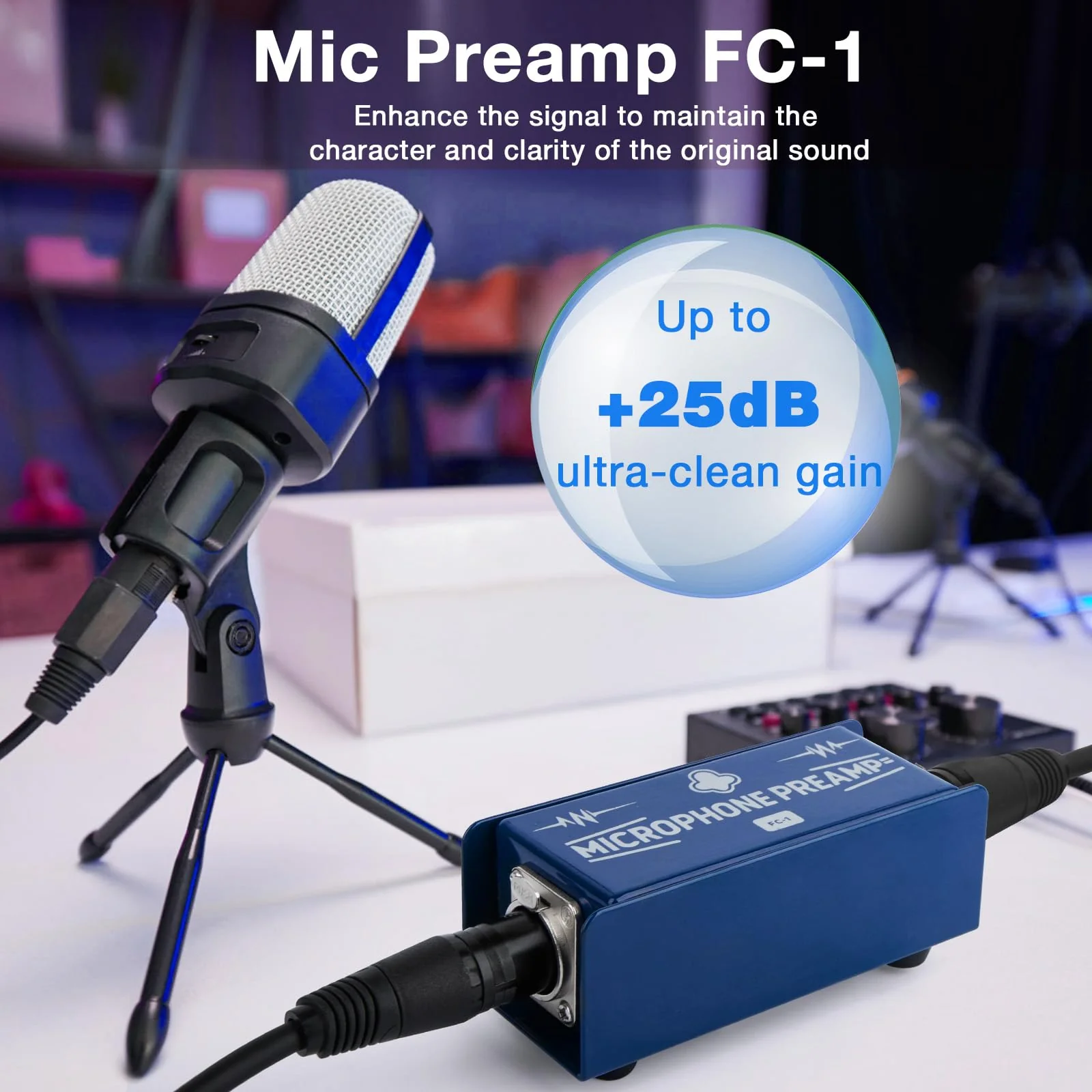 FC-1 Microphone Gain Preamp, +25dB of Ultra-Clean Gain, Perfect for Home Studios, Podcasting & Live Sound, Compatible with Shure SM7B, Electro-Voice RE20 - Image 2