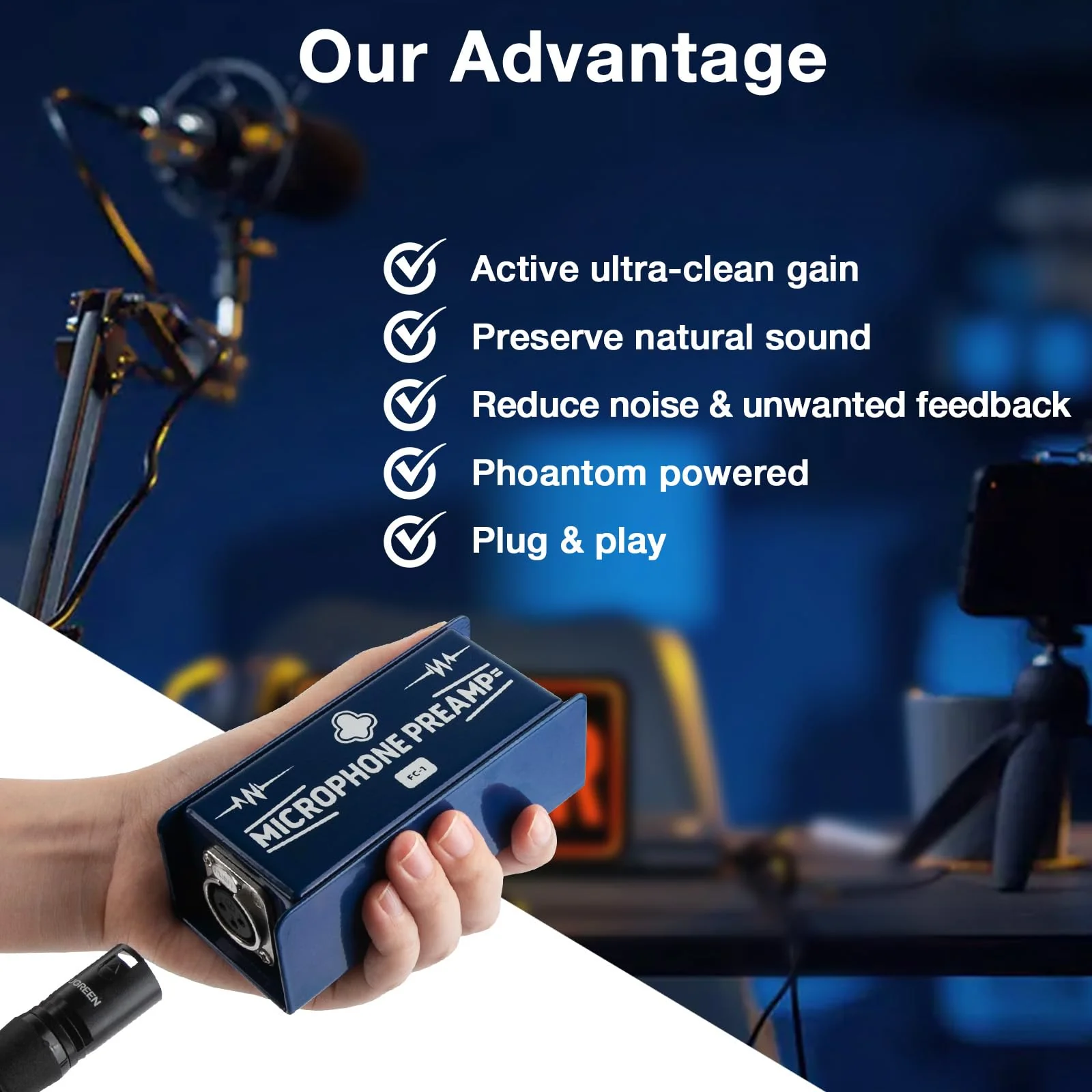 FC-1 Microphone Gain Preamp, +25dB of Ultra-Clean Gain, Perfect for Home Studios, Podcasting & Live Sound, Compatible with Shure SM7B, Electro-Voice RE20 - Image 3