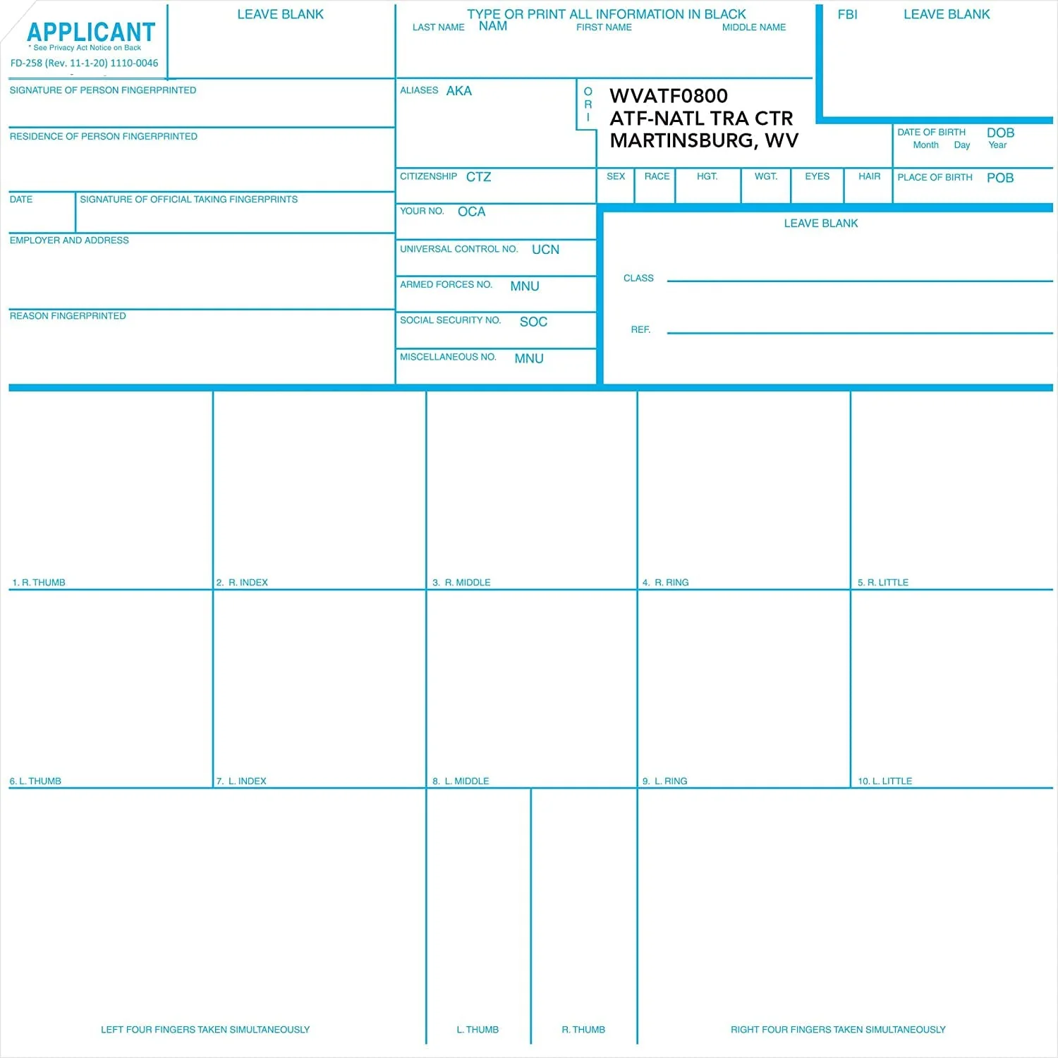 FD-258 ATF NFA Fingerprint Cards with Thumbprint Ink Pad for Fingerprinting Brace, SBR, Silencer - Image 2