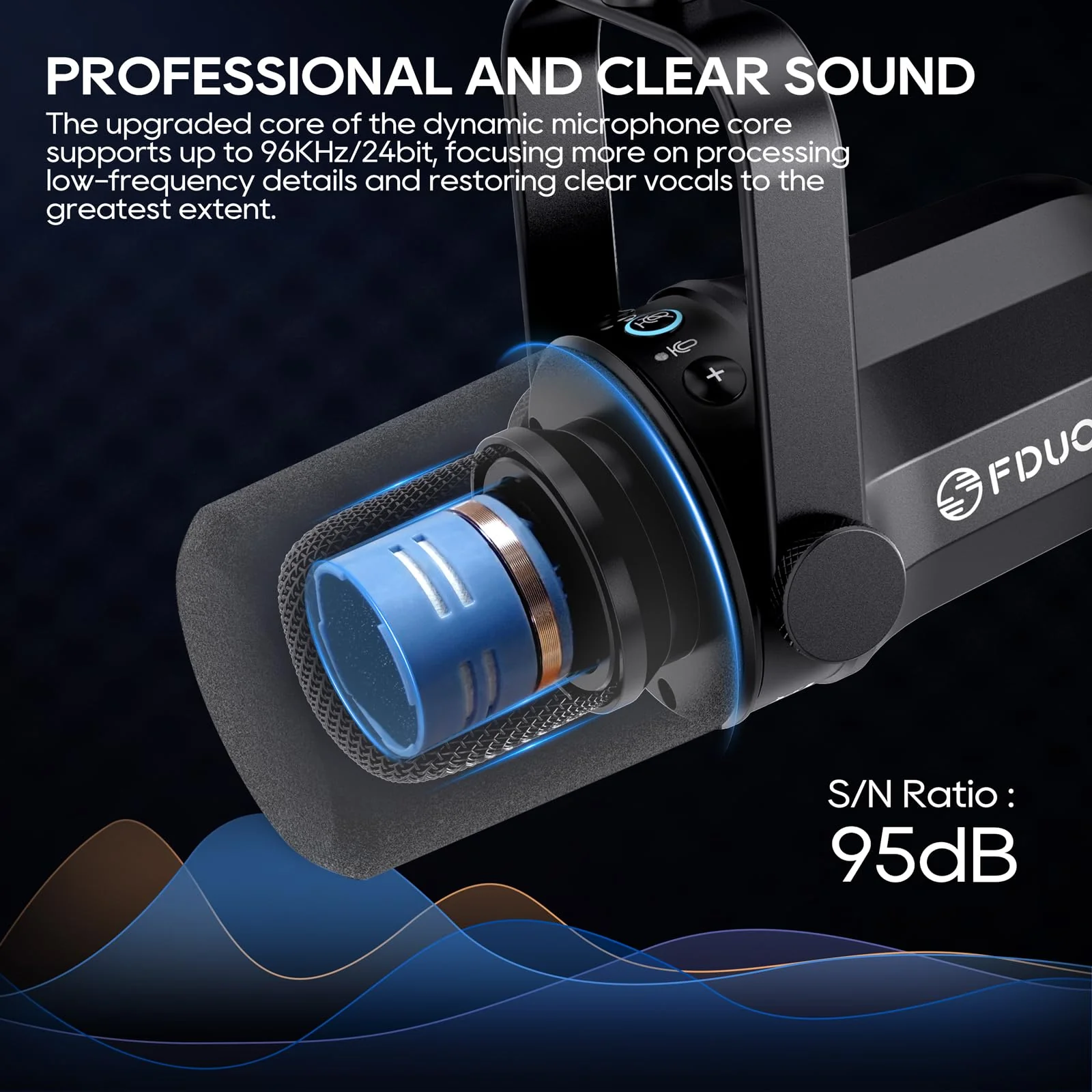 FDUCE SL40 USB/XLR Dynamic Microphone for Podcasting, Gaming, Live Streaming and Recording, Built-in Headphone Output, LED Mute Button, All Metal, Voice Isolation Technology - Image 2
