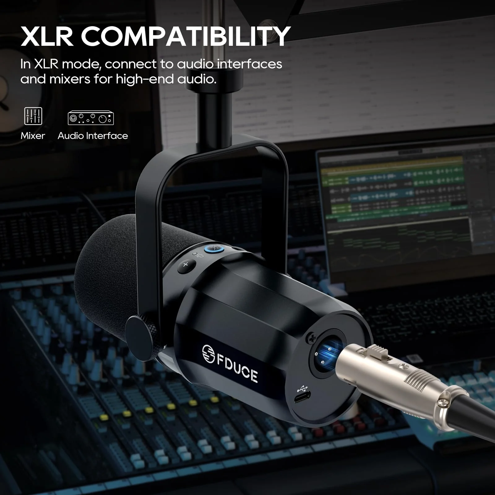 FDUCE SL40 USB/XLR Dynamic Microphone for Podcasting, Gaming, Live Streaming and Recording, Built-in Headphone Output, LED Mute Button, All Metal, Voice Isolation Technology - Image 5