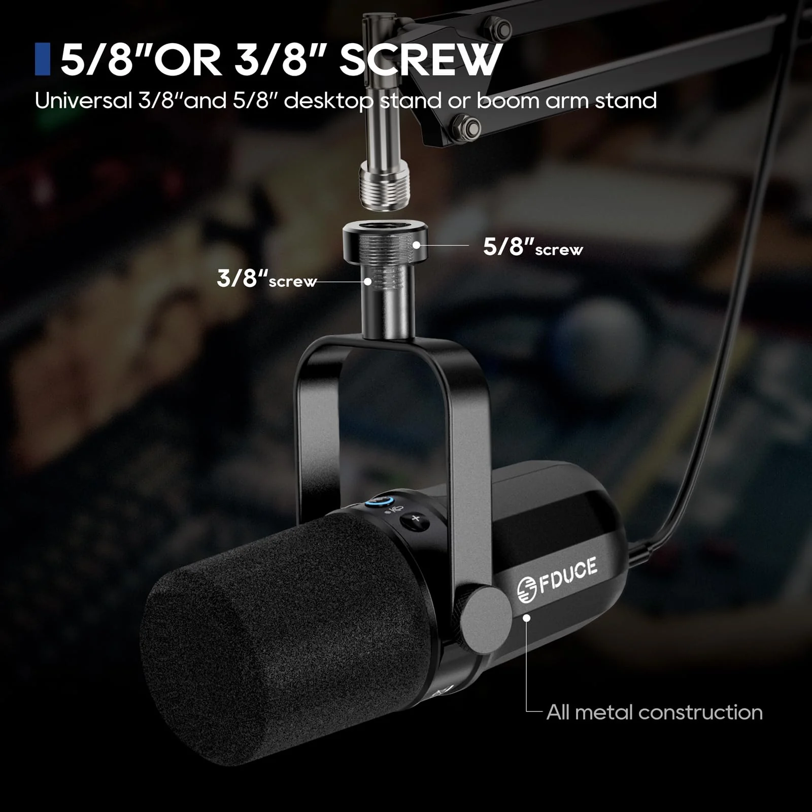 FDUCE SL40 USB/XLR Dynamic Microphone for Podcasting, Gaming, Live Streaming and Recording, Built-in Headphone Output, LED Mute Button, All Metal, Voice Isolation Technology - Image 8