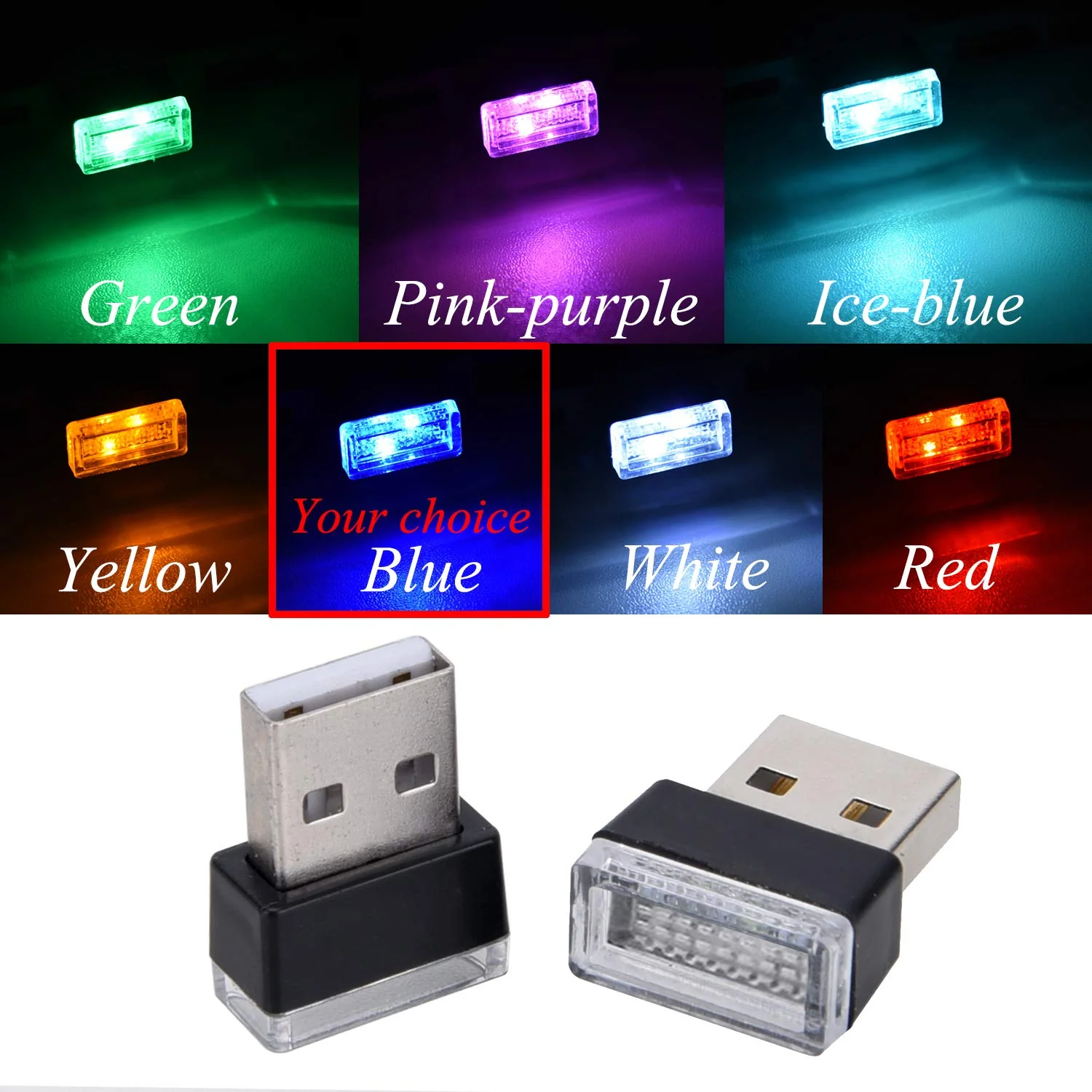 Febrytold 4Pcs Blue USB Car Interior Atmosphere Lamps, Universal Mini Led USB Lights for Car Decoration, Lighting - Image 2