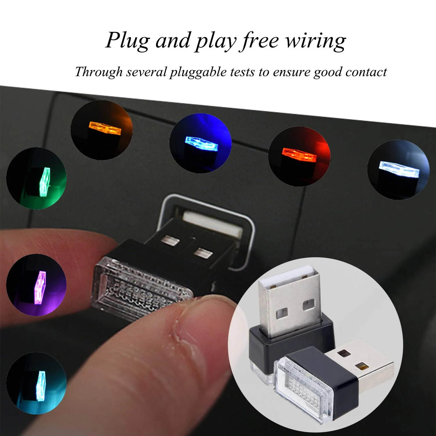 Febrytold 4Pcs Blue USB Car Interior Atmosphere Lamps, Universal Mini Led USB Lights for Car Decoration, Lighting - Image 4