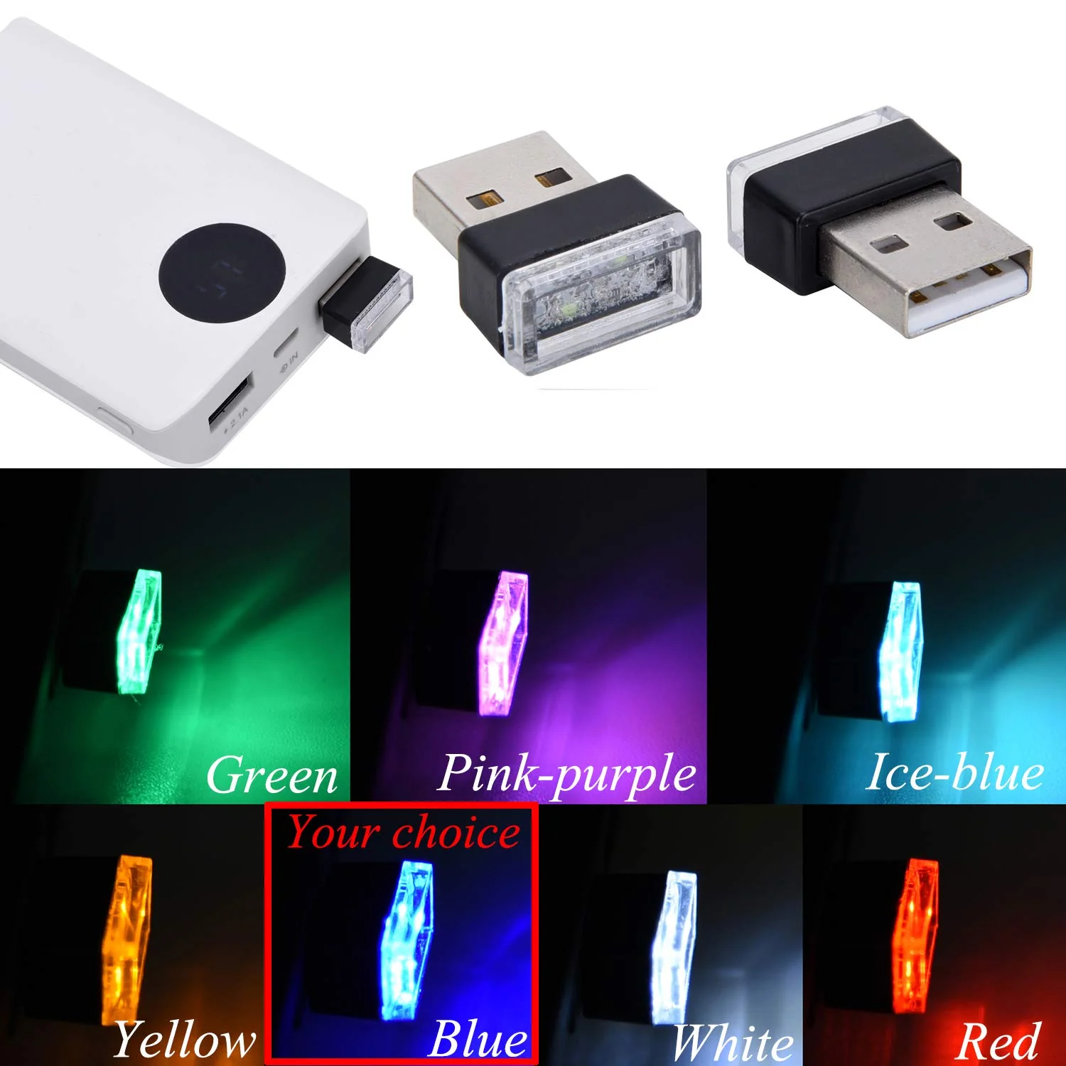 Febrytold 4Pcs Blue USB Car Interior Atmosphere Lamps, Universal Mini Led USB Lights for Car Decoration, Lighting - Image 5