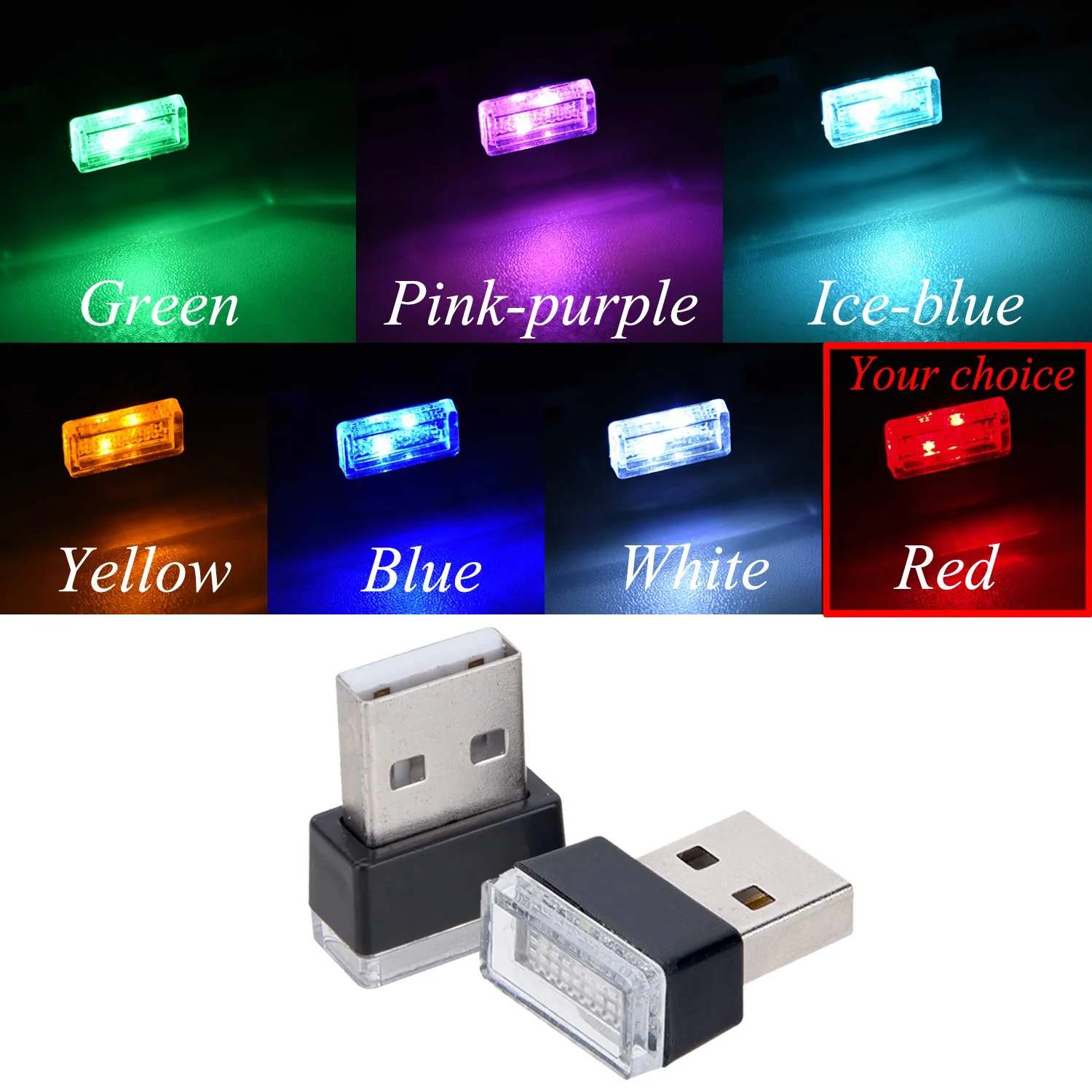 Febrytold 4Pcs Red USB Car Interior Atmosphere Lamps, Universal Mini Led USB Lights for Car Decoration, Lighting - Image 2