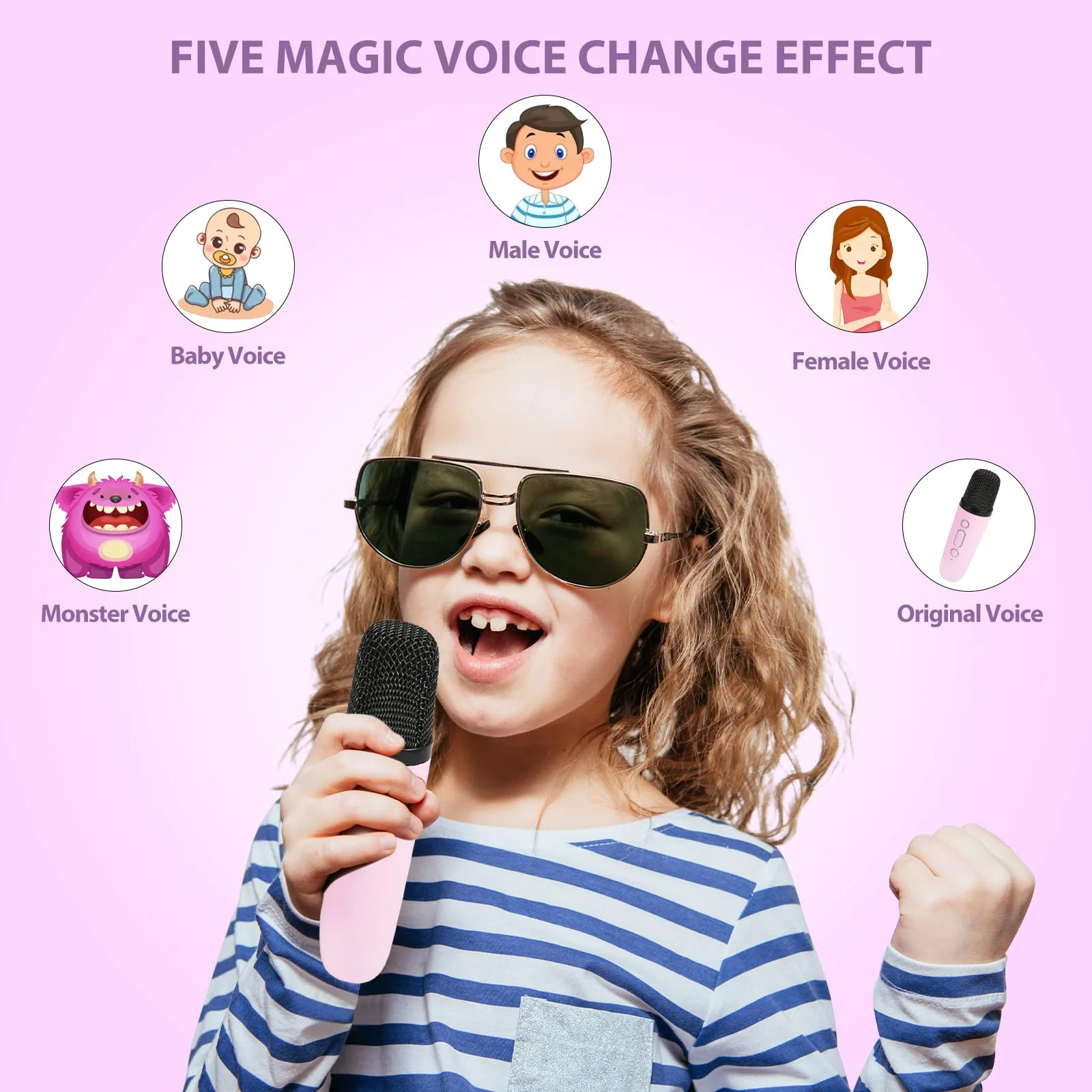 Fede Karaoke Machine for Kids Adults, Mini Karaoke Machine with 2 Wireless Microphones, Portable Bluetooth Speaker with Voice Changing Effects & LED Lights, Best Gifts Toys for Girls and Boys Purple - Image 4