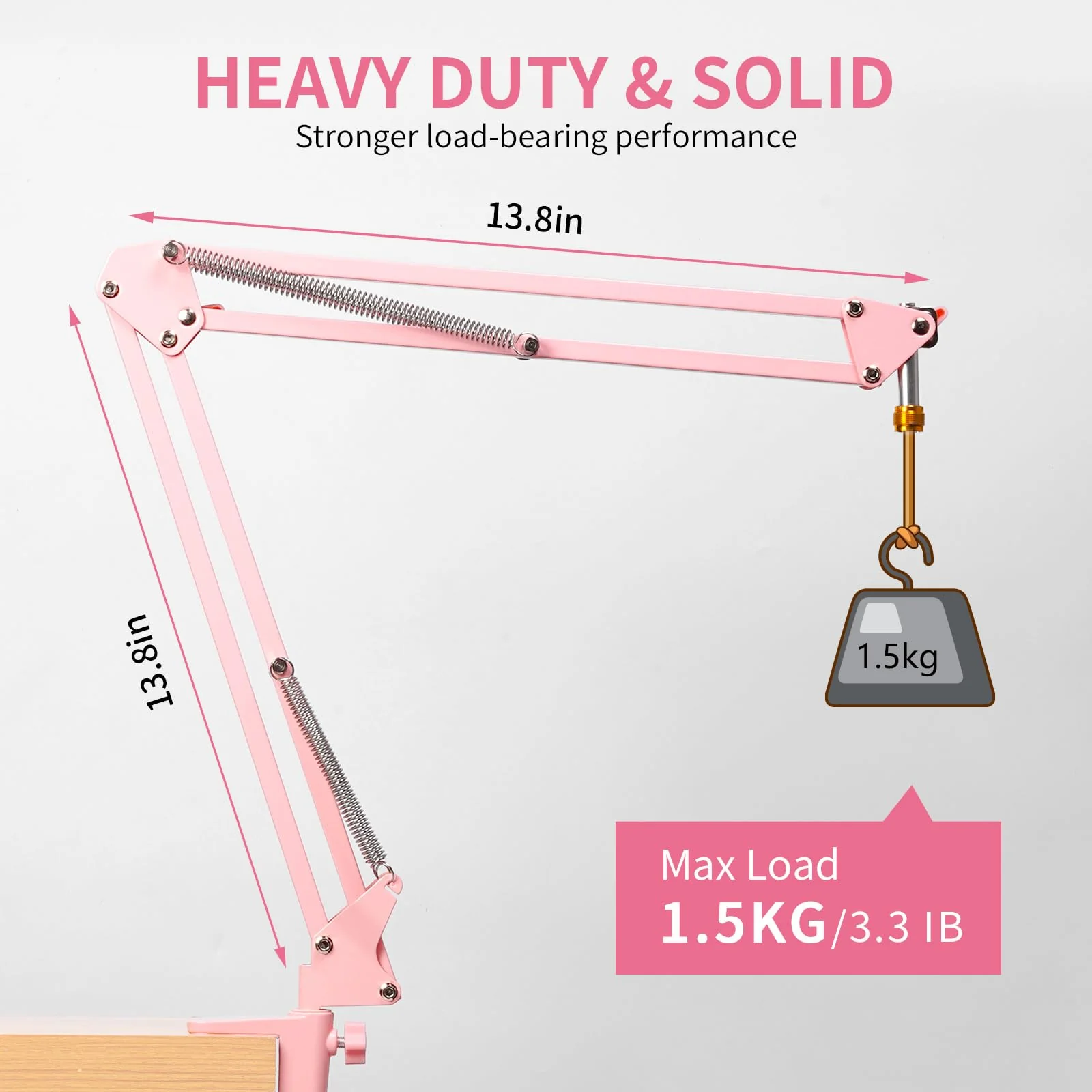 FEELWORLD AMS1 Microphone Boom Arm, Adjustable Mic Arm Stand with 3/8” to 5/8” Screw, Compatible with PM1 and other Mics for Podcast Straming Gaming Studio (Pink) Pink - Image 4