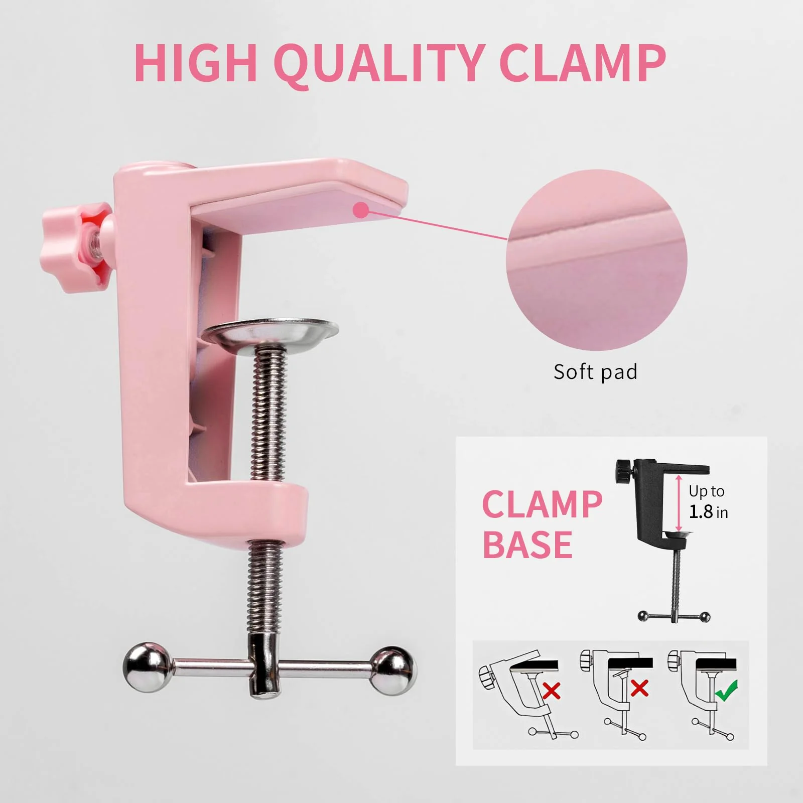 FEELWORLD AMS1 Microphone Boom Arm, Adjustable Mic Arm Stand with 3/8” to 5/8” Screw, Compatible with PM1 and other Mics for Podcast Straming Gaming Studio (Pink) Pink - Image 5