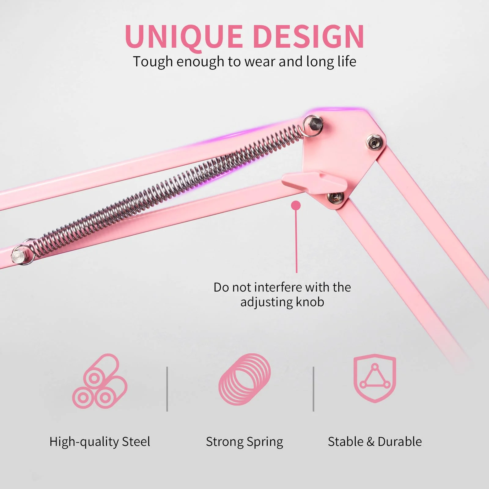 FEELWORLD AMS1 Microphone Boom Arm, Adjustable Mic Arm Stand with 3/8” to 5/8” Screw, Compatible with PM1 and other Mics for Podcast Straming Gaming Studio (Pink) Pink - Image 6