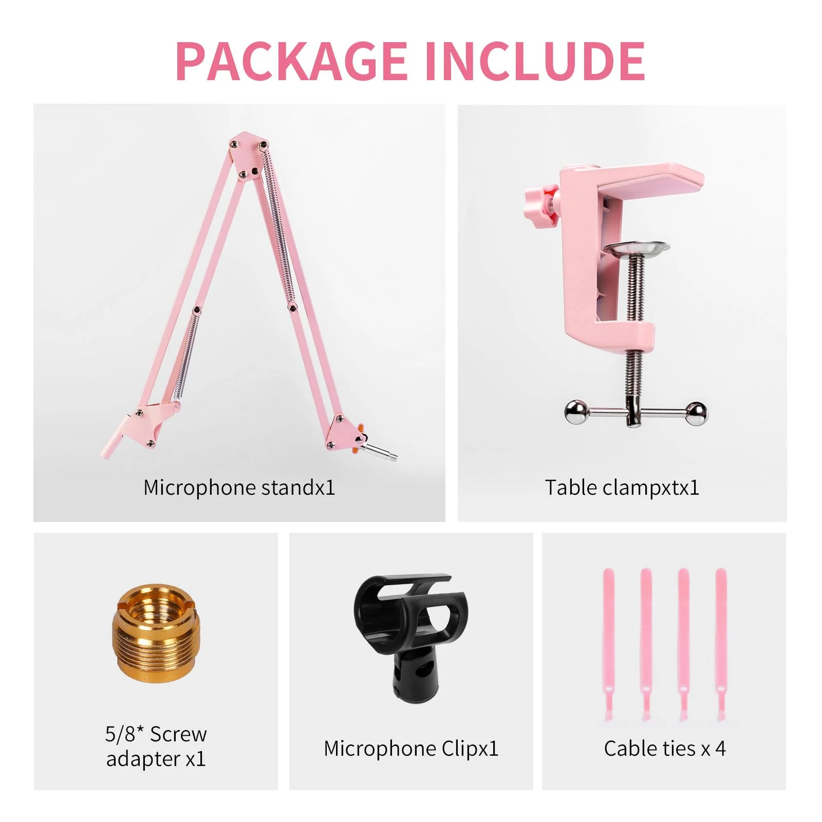 FEELWORLD AMS1 Microphone Boom Arm, Adjustable Mic Arm Stand with 3/8” to 5/8” Screw, Compatible with PM1 and other Mics for Podcast Straming Gaming Studio (Pink) Pink - Image 8
