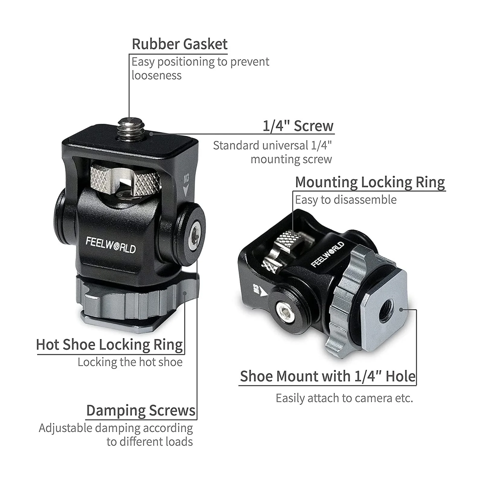 FEELWORLD Mini Hot Shoe Stand Camera Monitor Mount for DSLR, Microphone, DSLR Field Monitor - Image 2